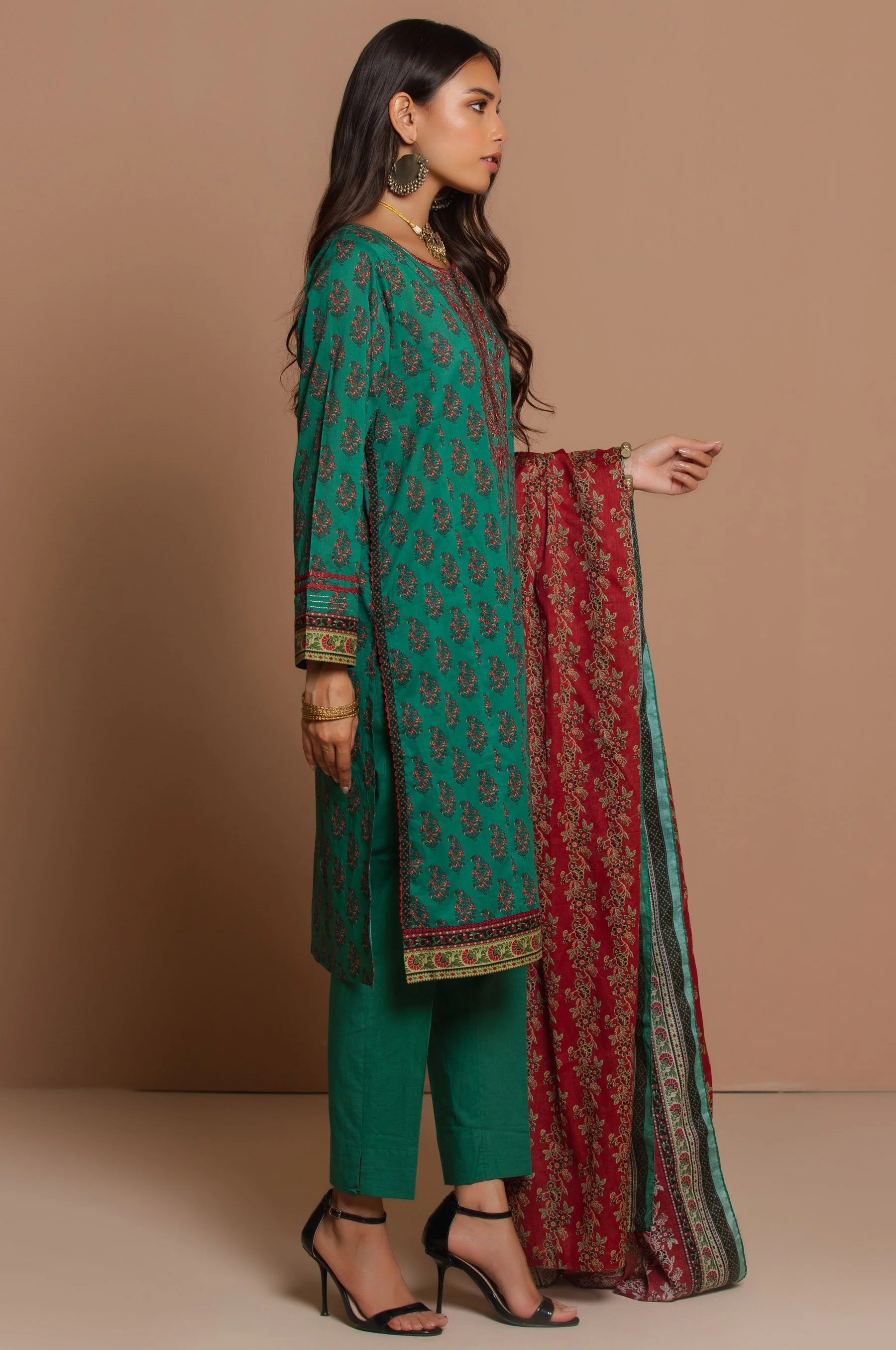 Stitched 3 Piece Embroidered Lawn Suit - Image 5