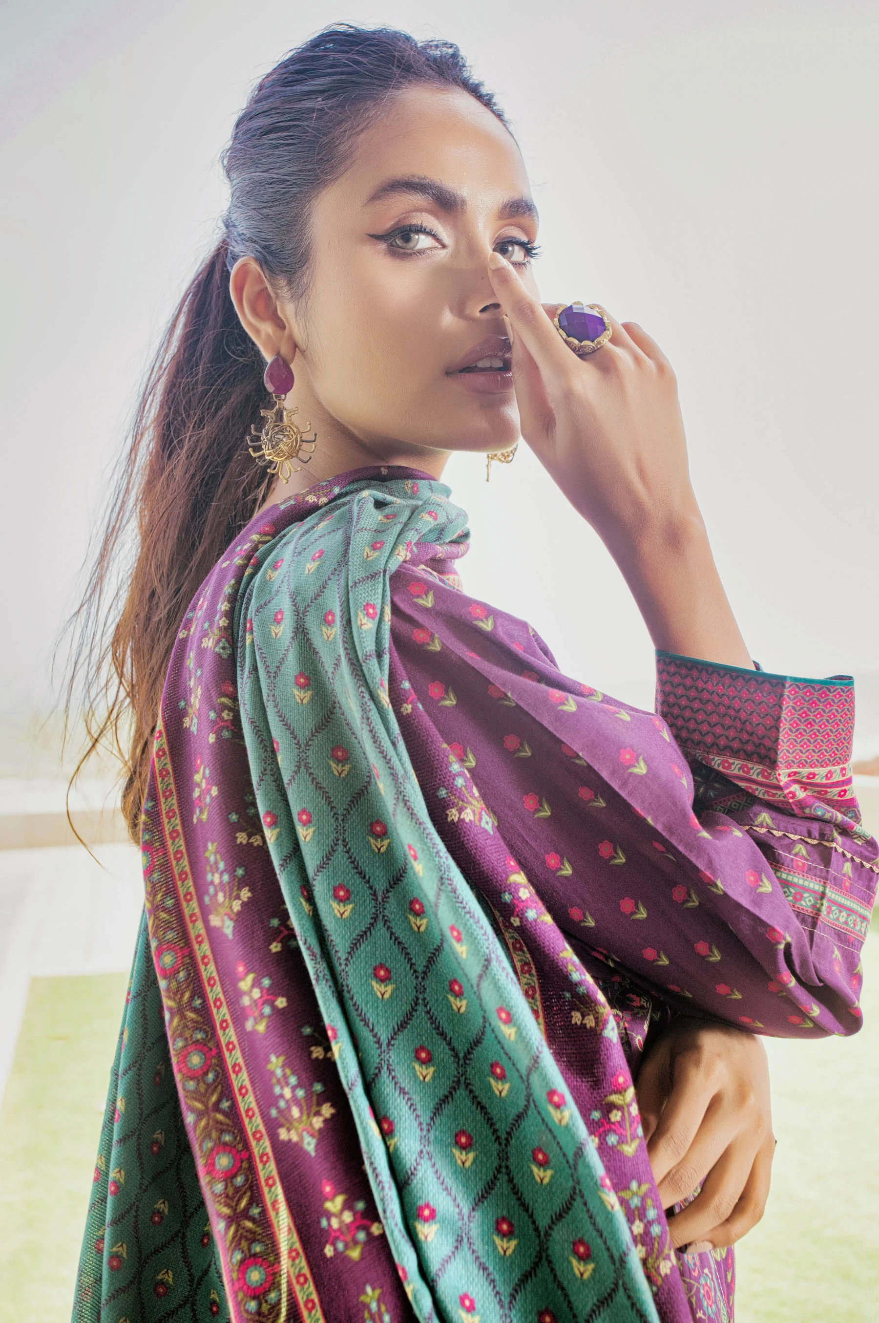 Stitched 3 Piece Embroidered Lawn with Cotton Net Suit - Image 3