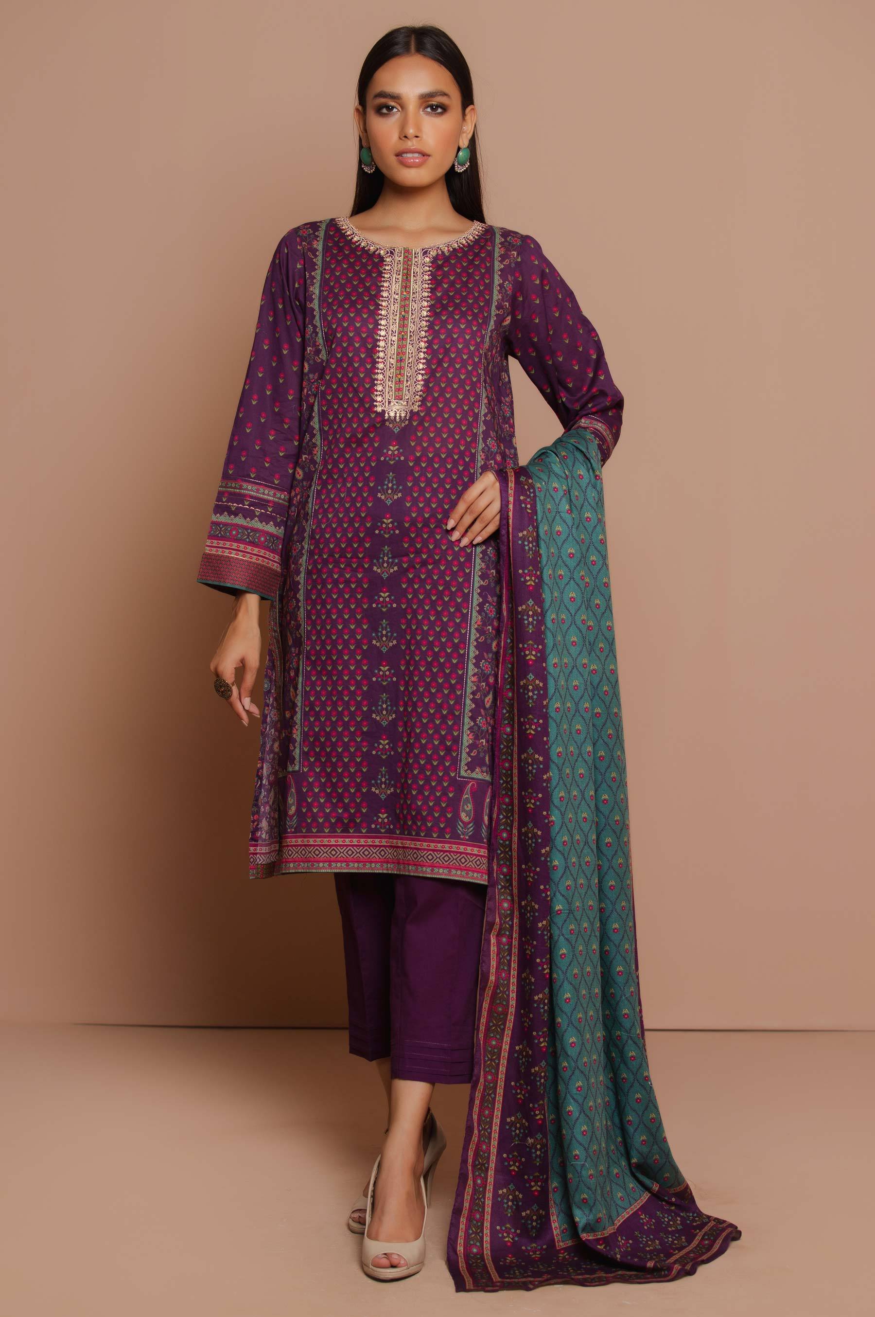 Stitched 3 Piece Embroidered Lawn with Cotton Net Suit - Image 4
