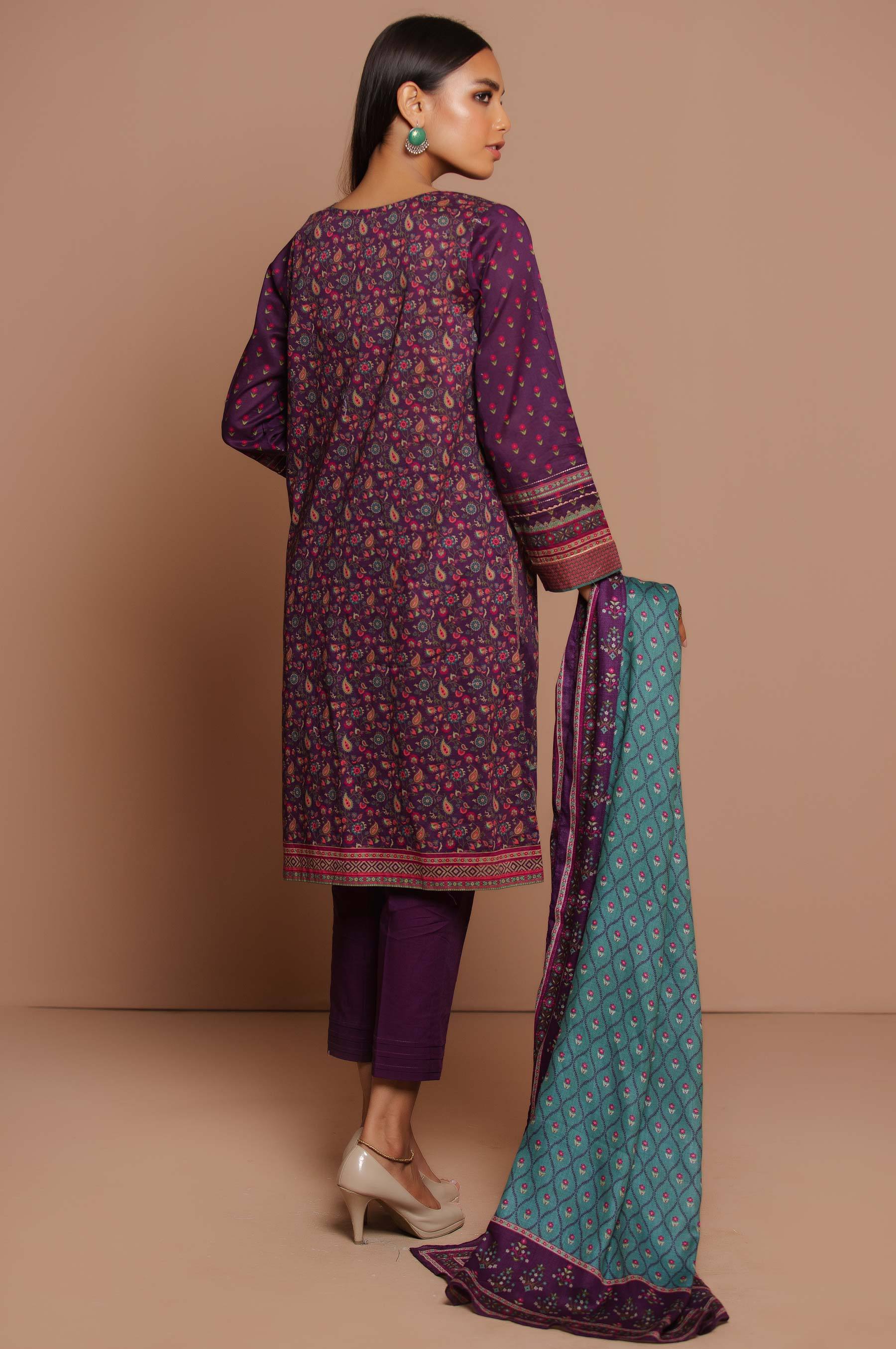 Stitched 3 Piece Embroidered Lawn with Cotton Net Suit - Image 5