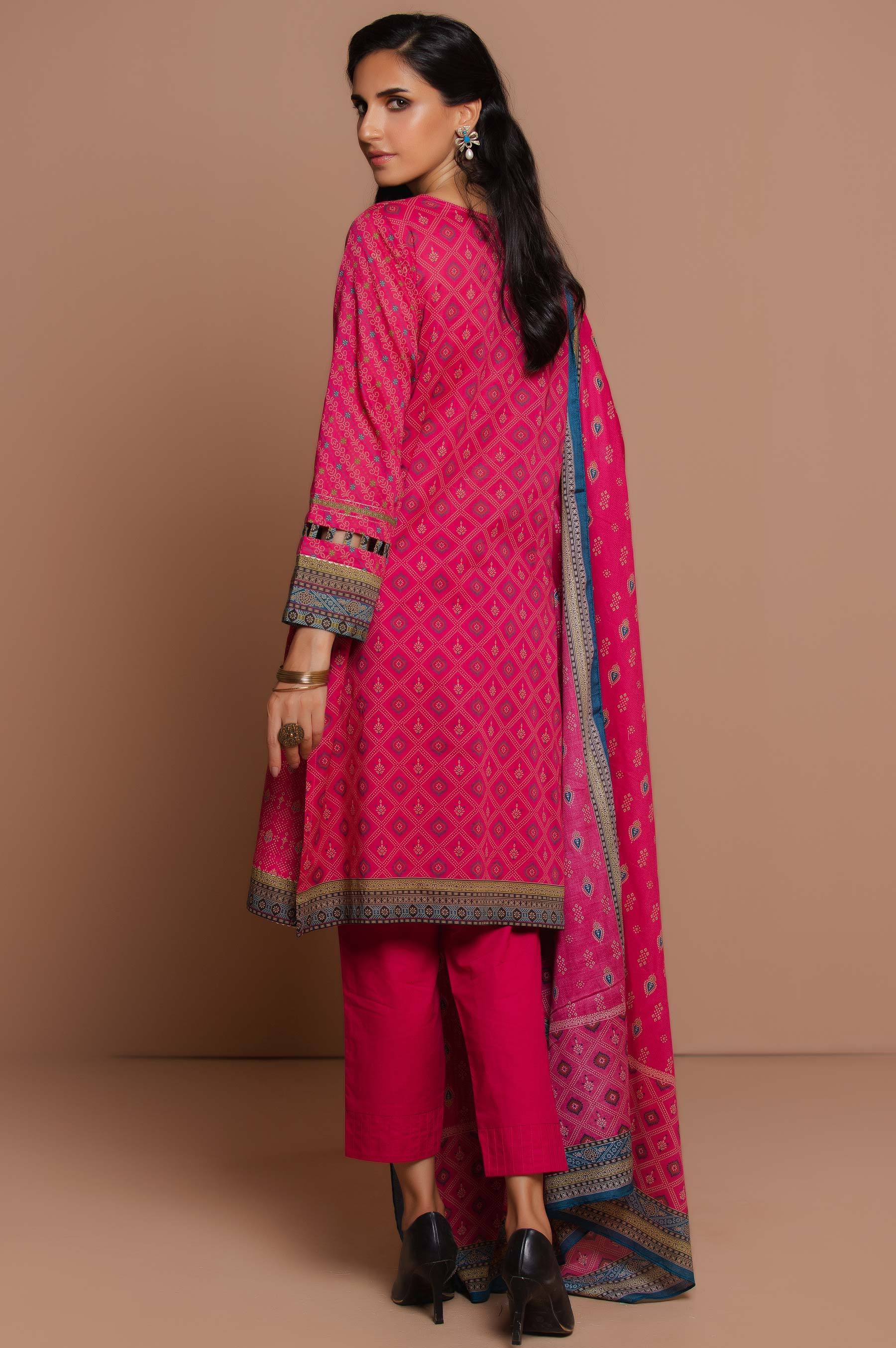 Stitched 3 Piece Embroidered Lawn with Cotton Net Suit - Image 2