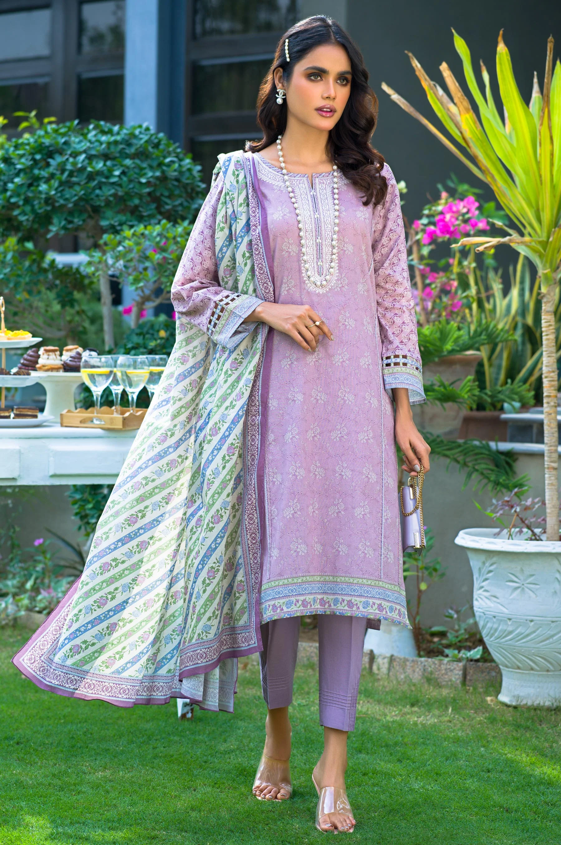 Stitched 3 Piece Embroidered Lawn Suit - Image 2