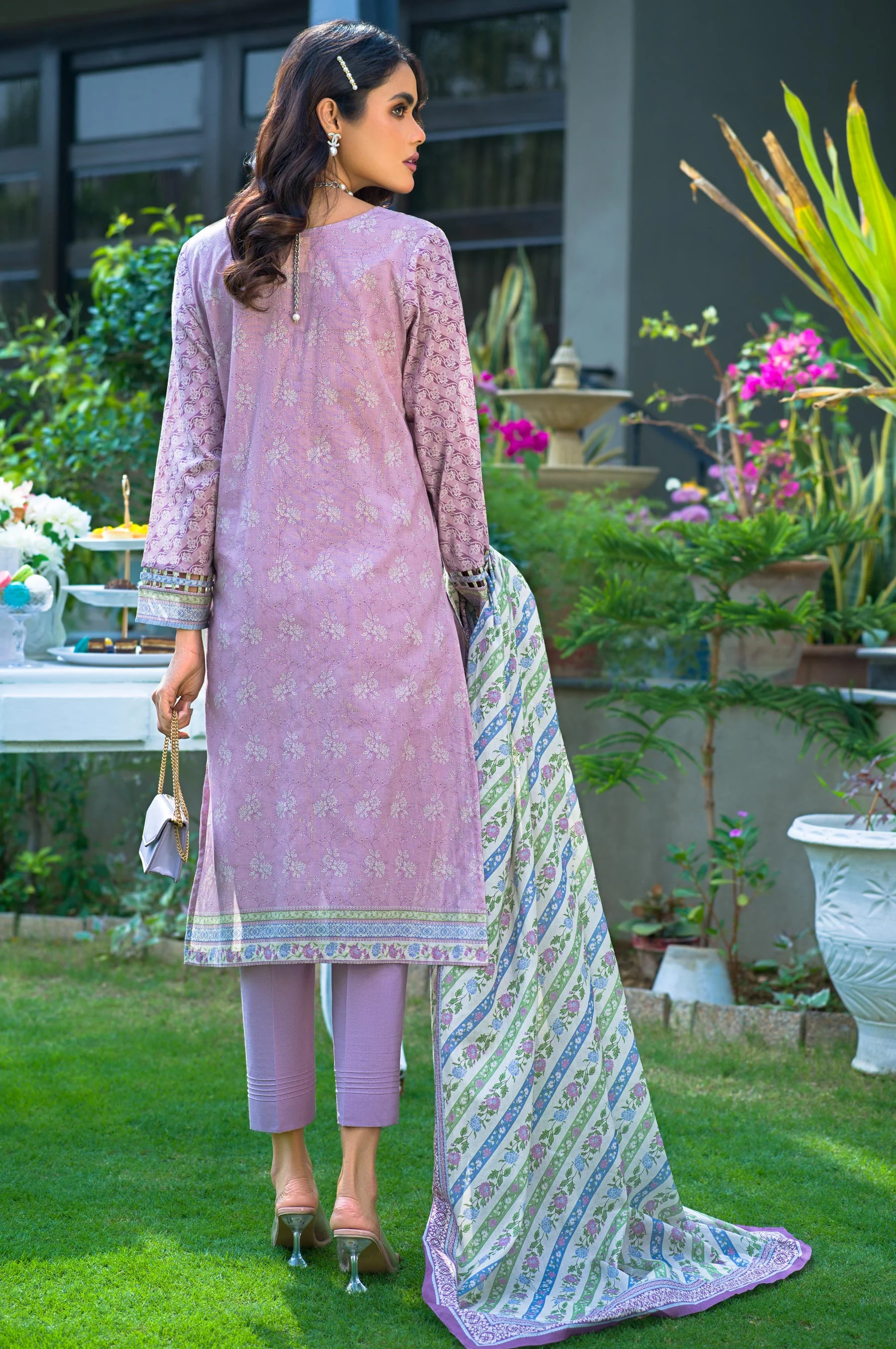 Stitched 3 Piece Embroidered Lawn Suit - Image 4