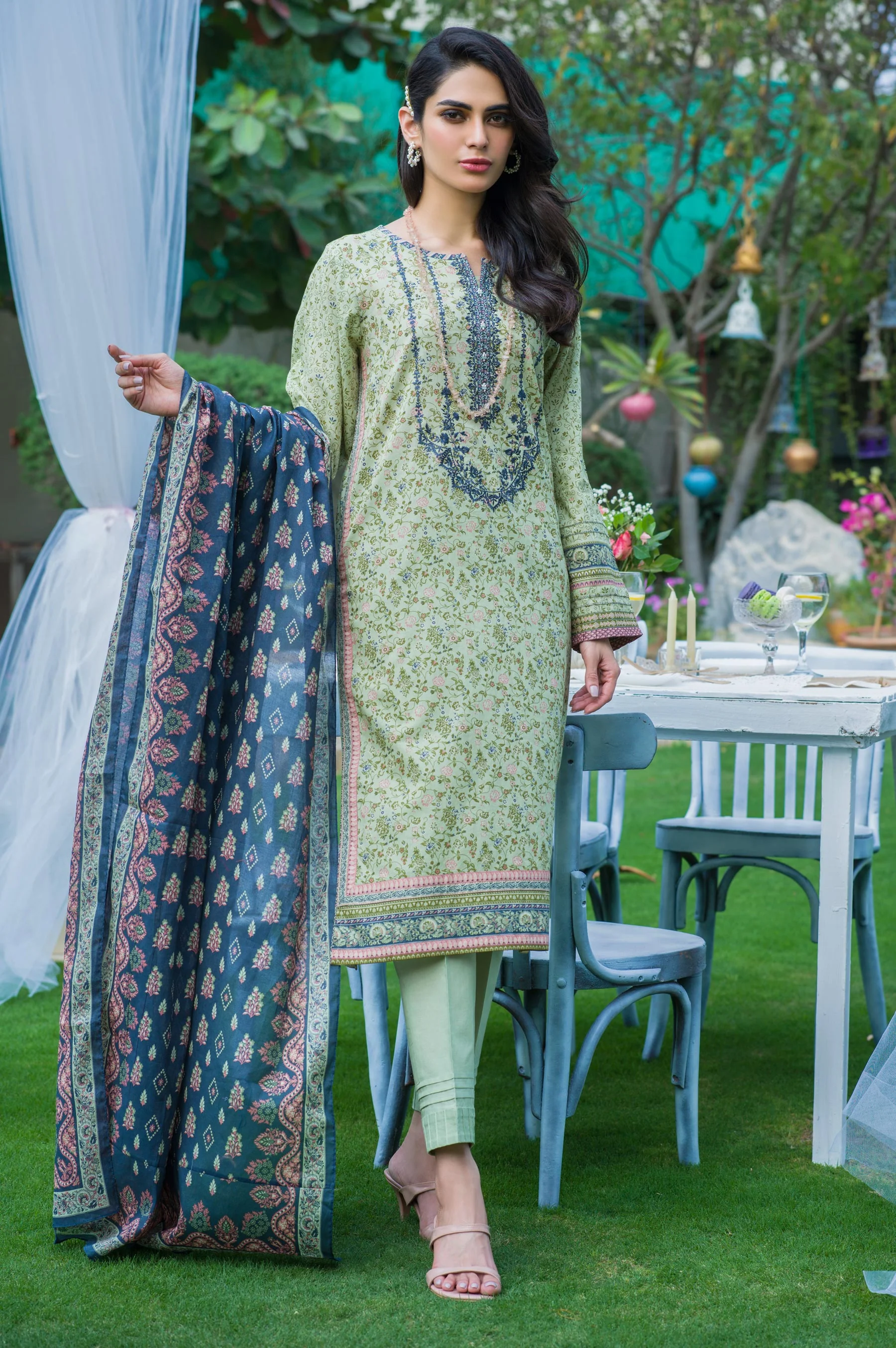 Stitched 3 Piece Embroidered Lawn Suit - Image 2