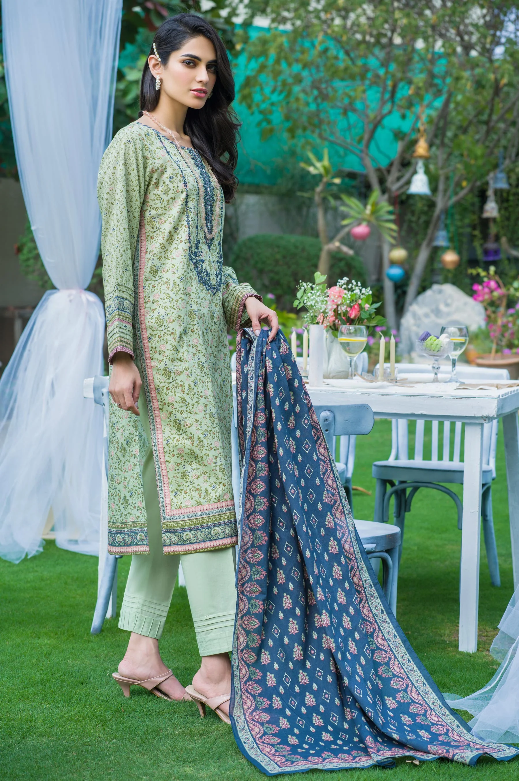 Stitched 3 Piece Embroidered Lawn Suit - Image 4