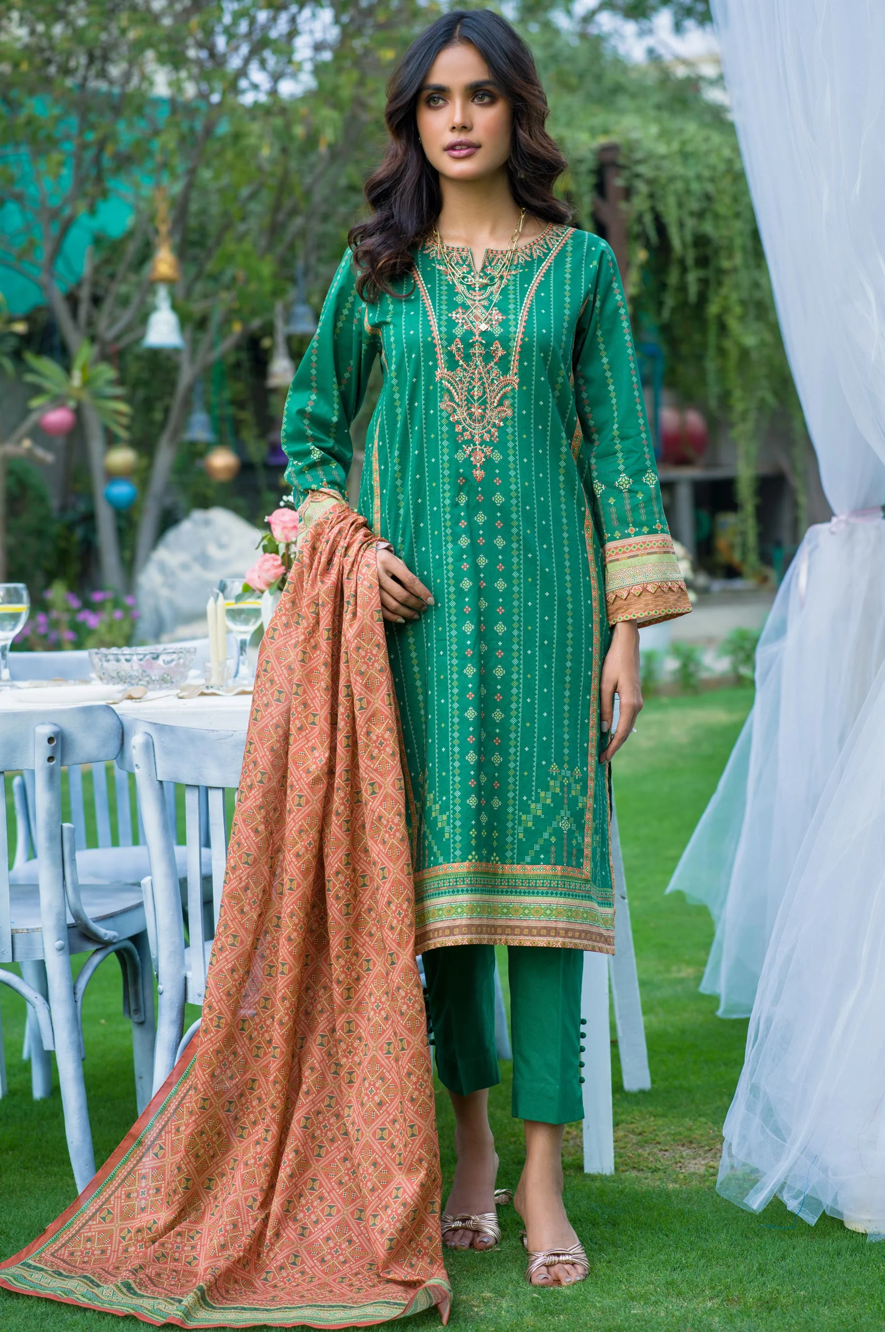 Stitched 3 Piece Embroidered Lawn Suit - Image 2