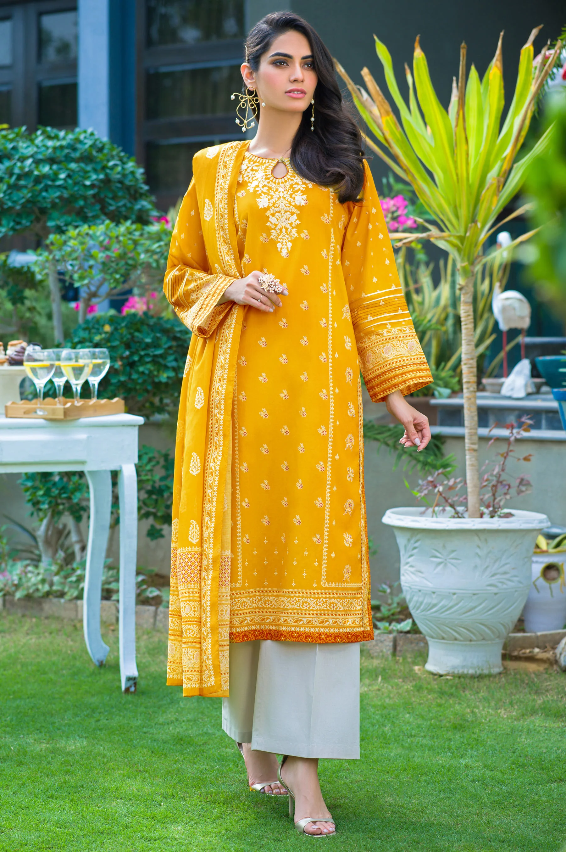 Stitched 3 Piece Embroidered Lawn Suit - Image 3