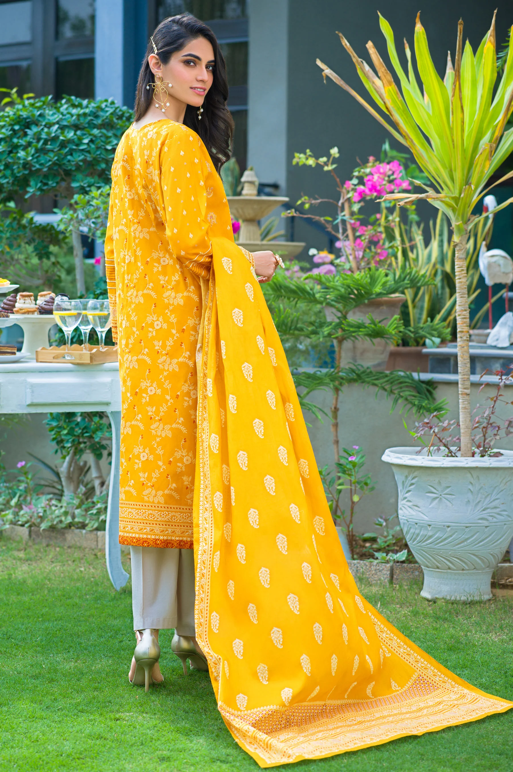 Stitched 3 Piece Embroidered Lawn Suit - Image 5