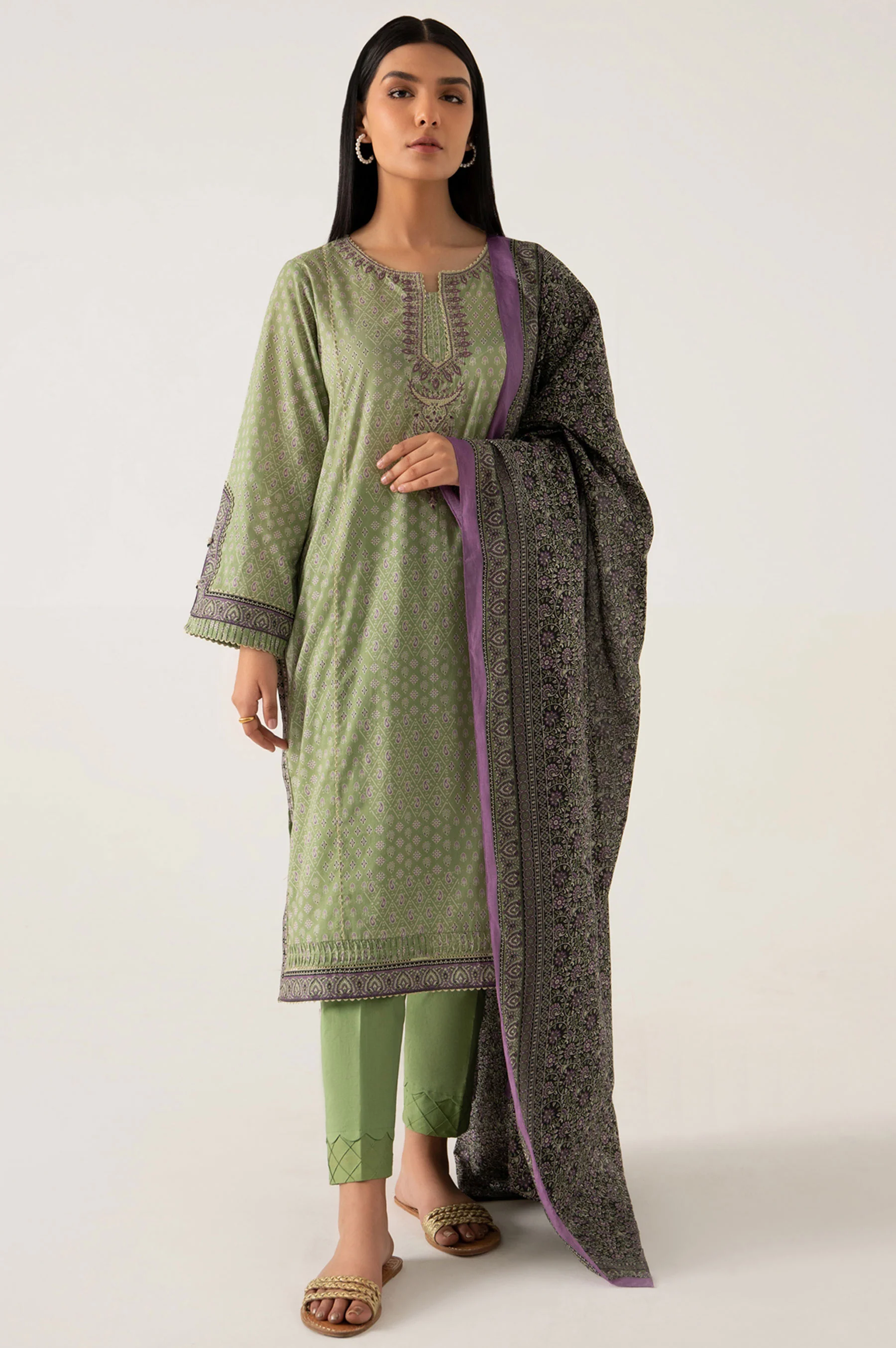 Stitched 3 Piece Embroidered Lawn Suit - Image 6