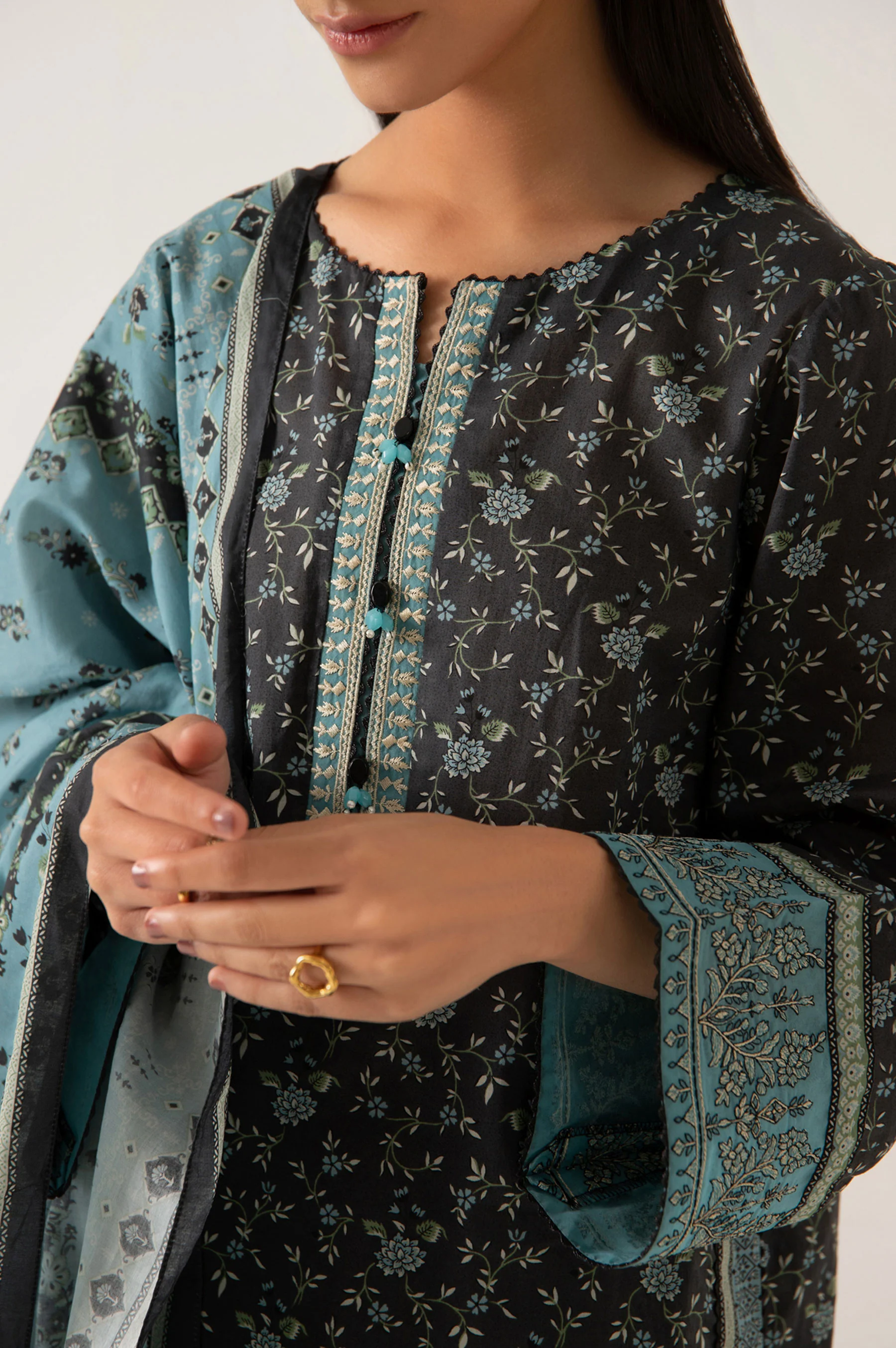 Stitched 3 Piece Embroidered Lawn Suit - Image 5