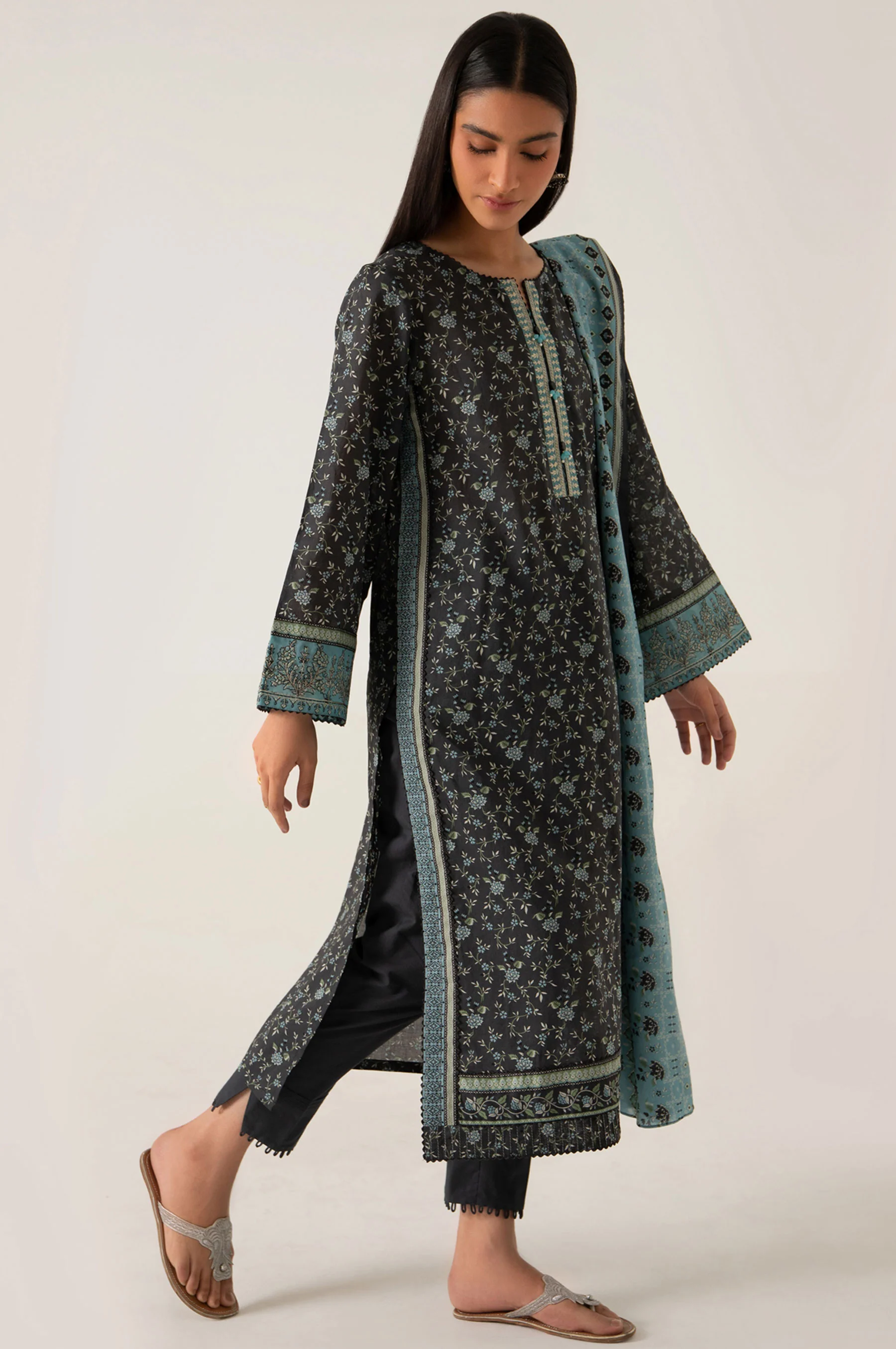 Stitched 3 Piece Embroidered Lawn Suit - Image 6