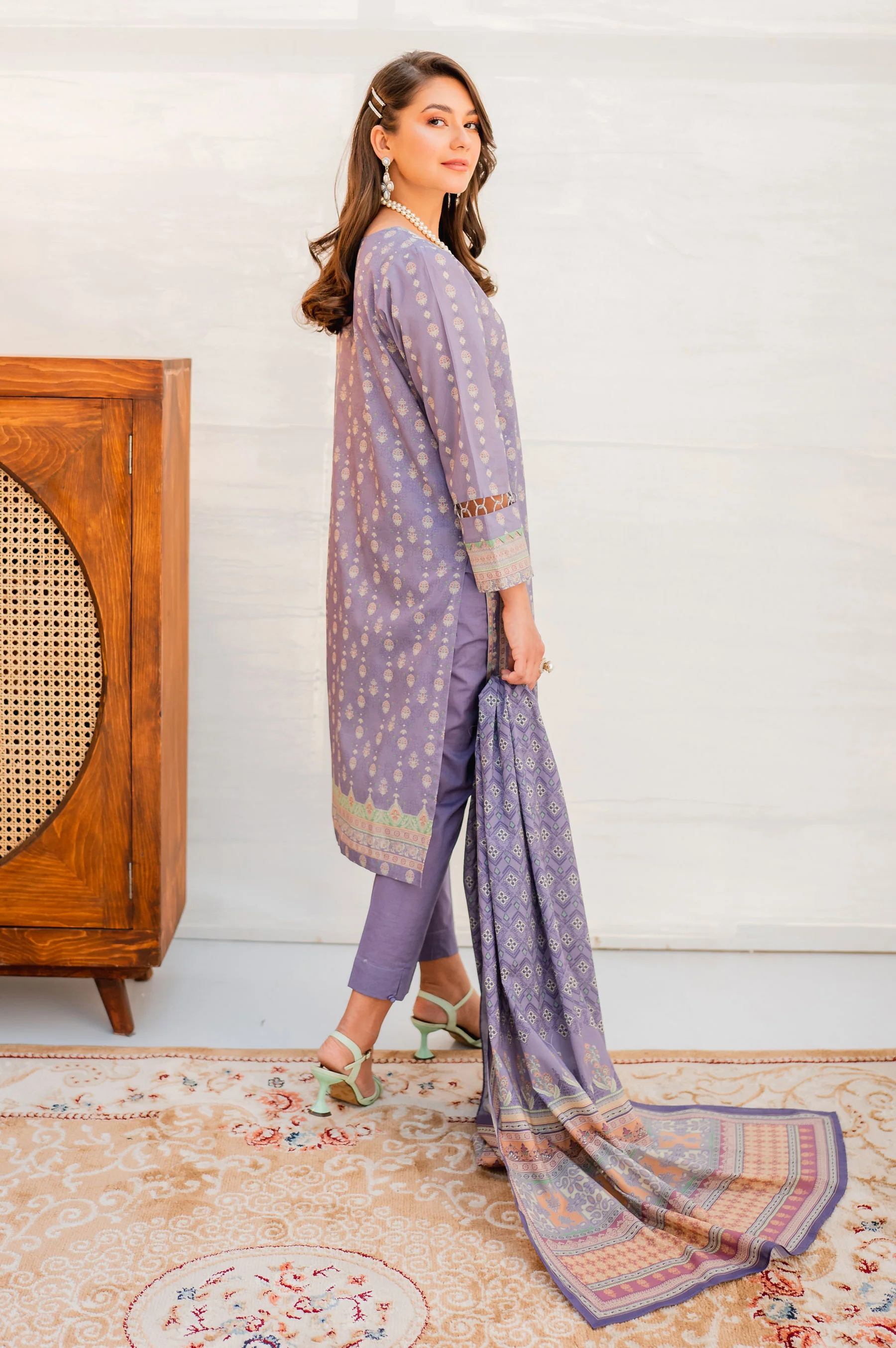 Stitched 3 Piece Embroidered Lawn with Cotton Net Suit - Image 2