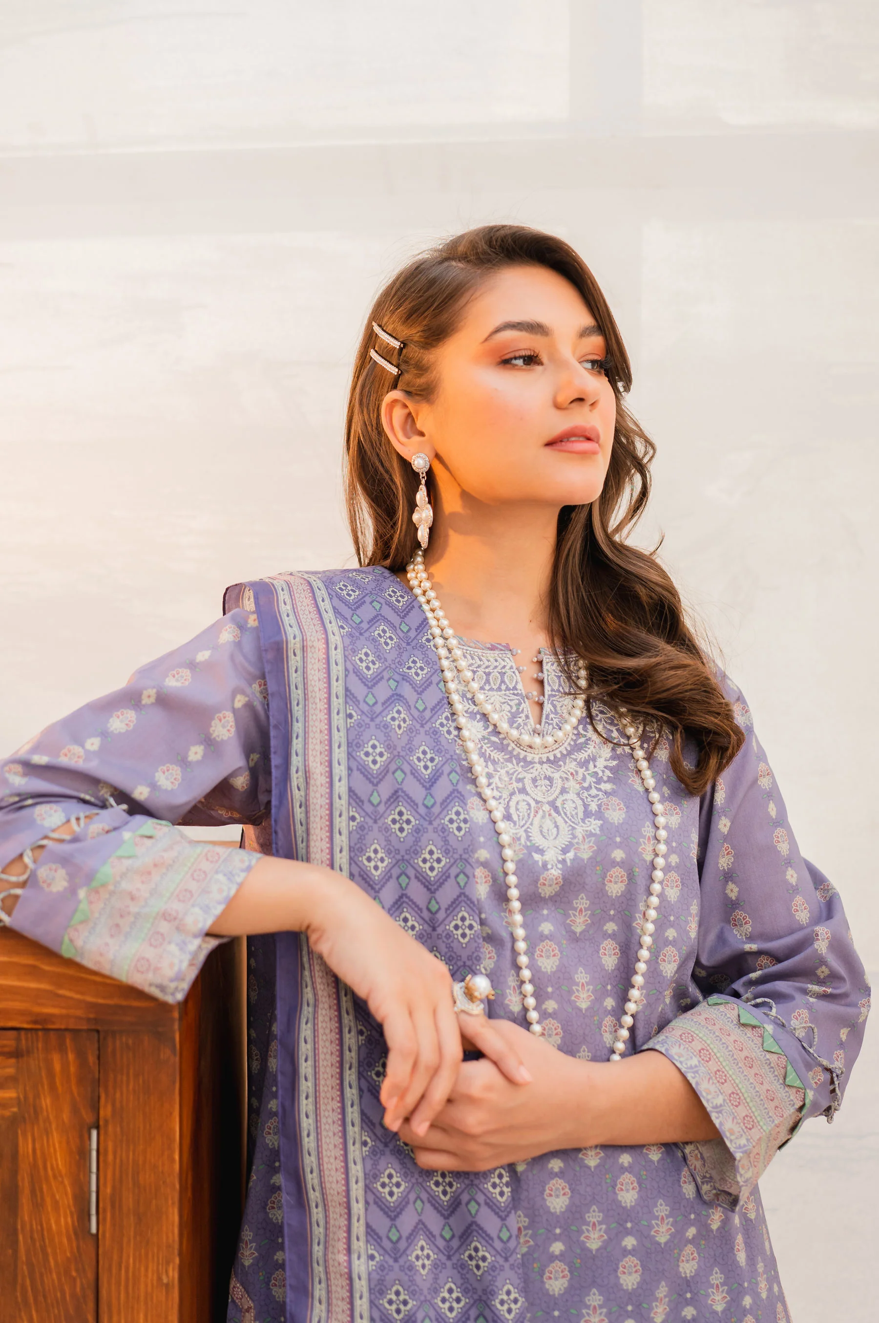 Stitched 3 Piece Embroidered Lawn with Cotton Net Suit - Image 3