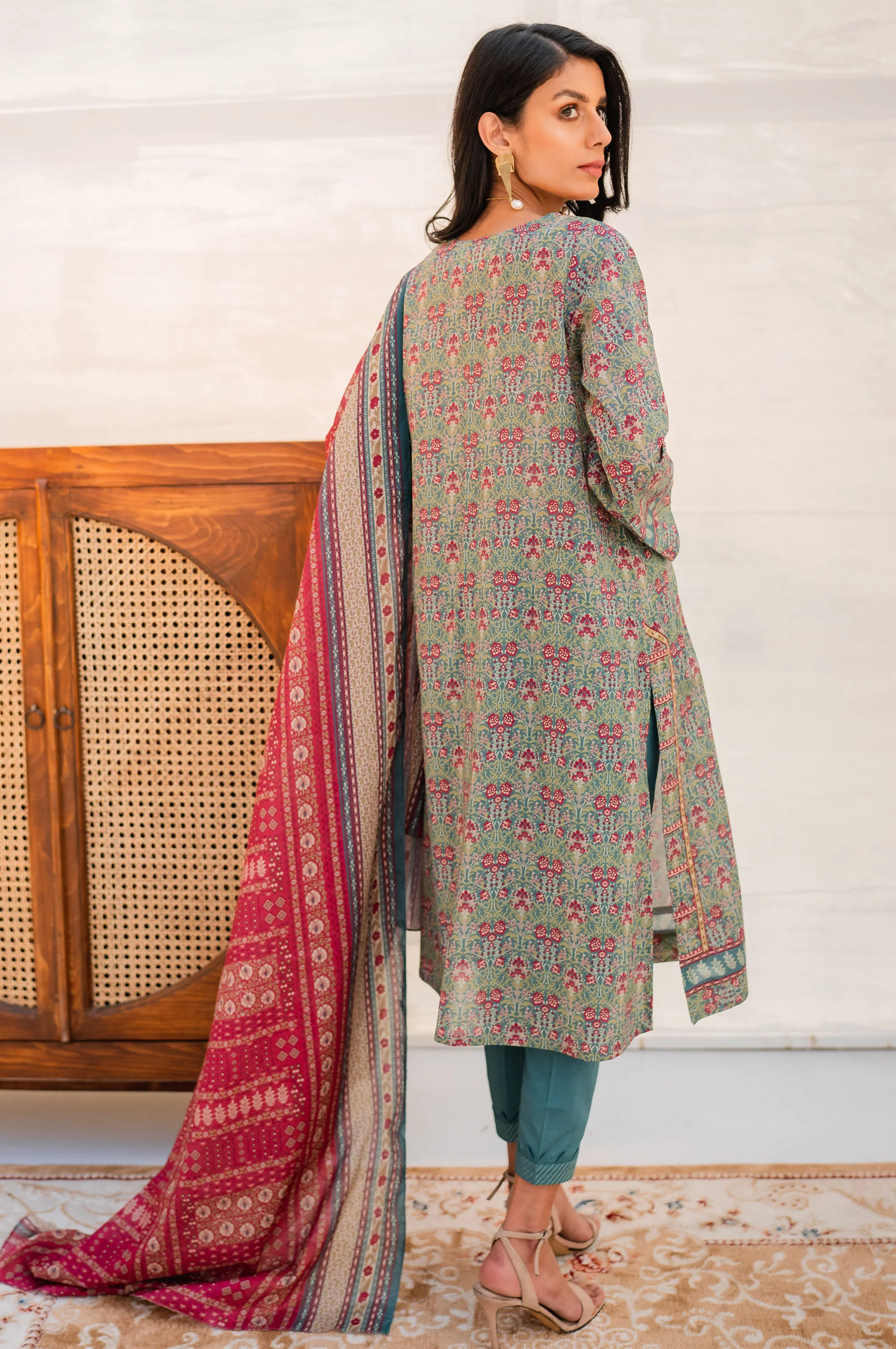 Stitched 3 Piece Embroidered Lawn with Cotton Net Suit - Image 3