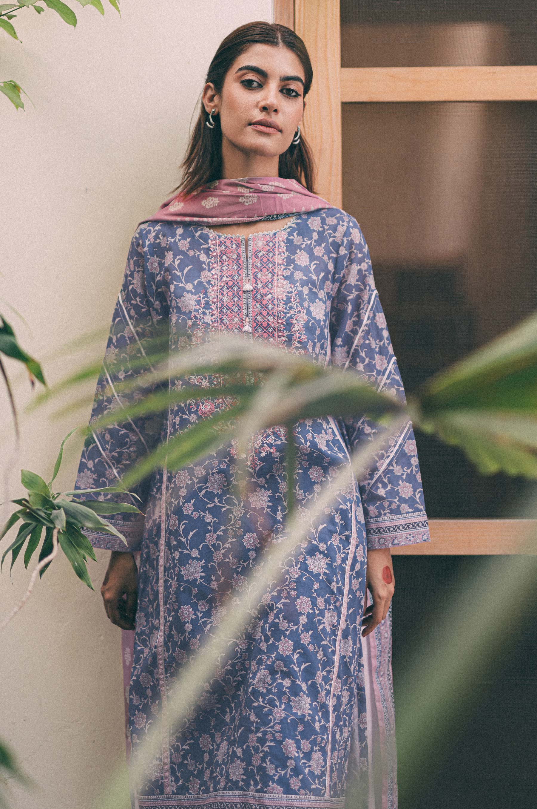 Stitched 3 Piece Embroidered Lawn shirt with Cotton Net Dupatta - Image 2