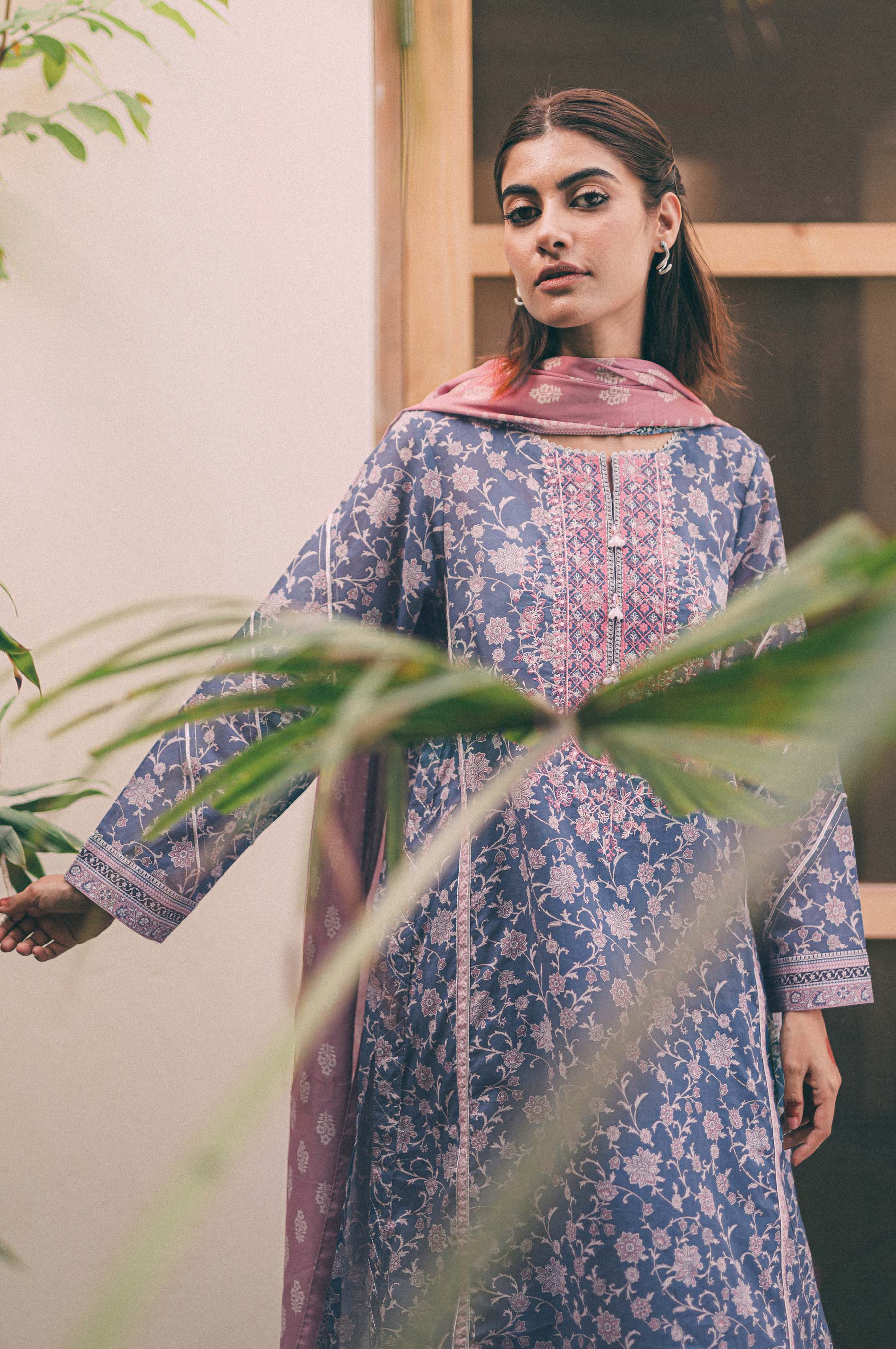 Stitched 3 Piece Embroidered Lawn shirt with Cotton Net Dupatta - Image 4