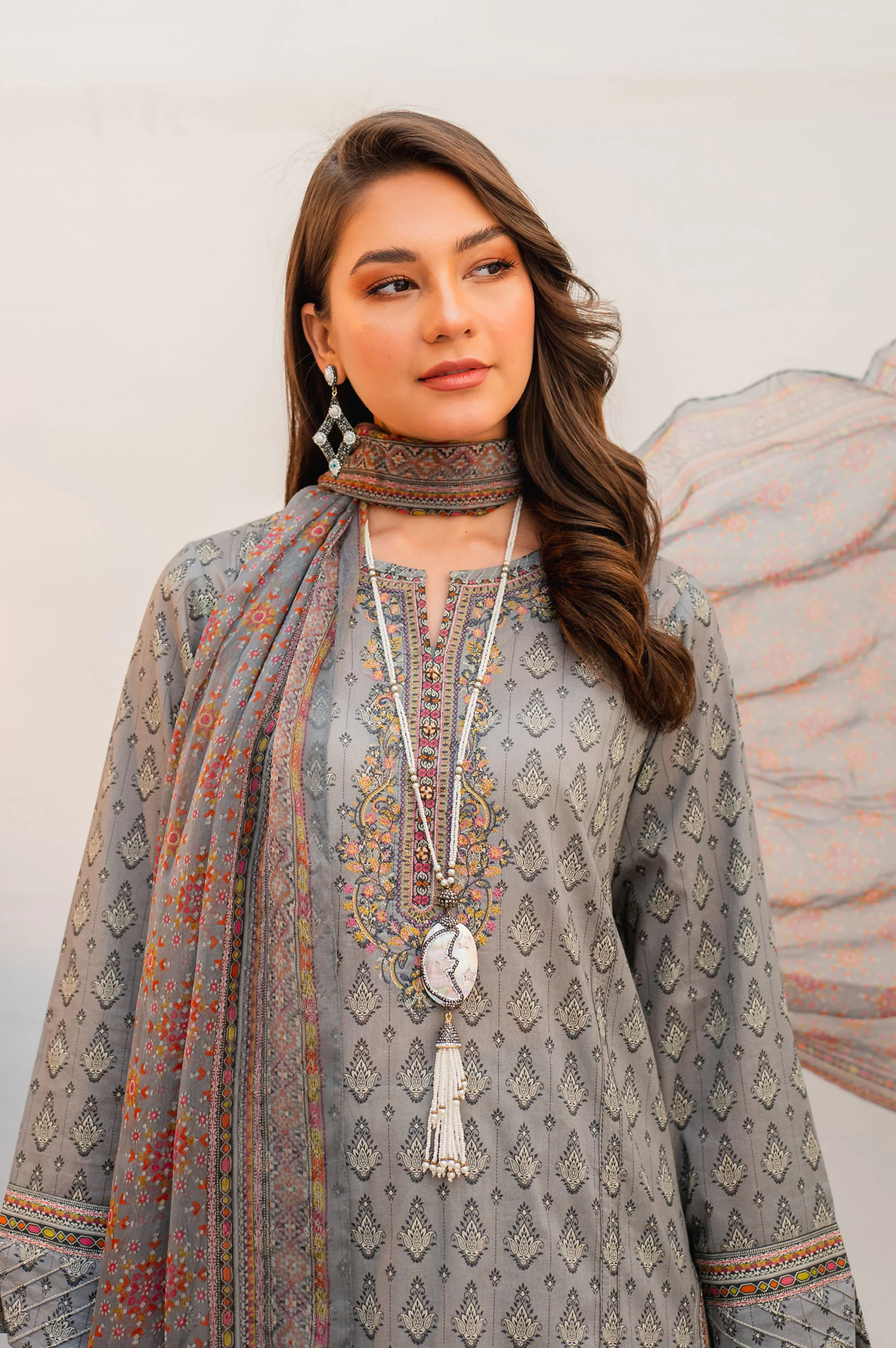 Stitched 3 Piece Embroidered Lawn with Chiffon Suit - Image 6