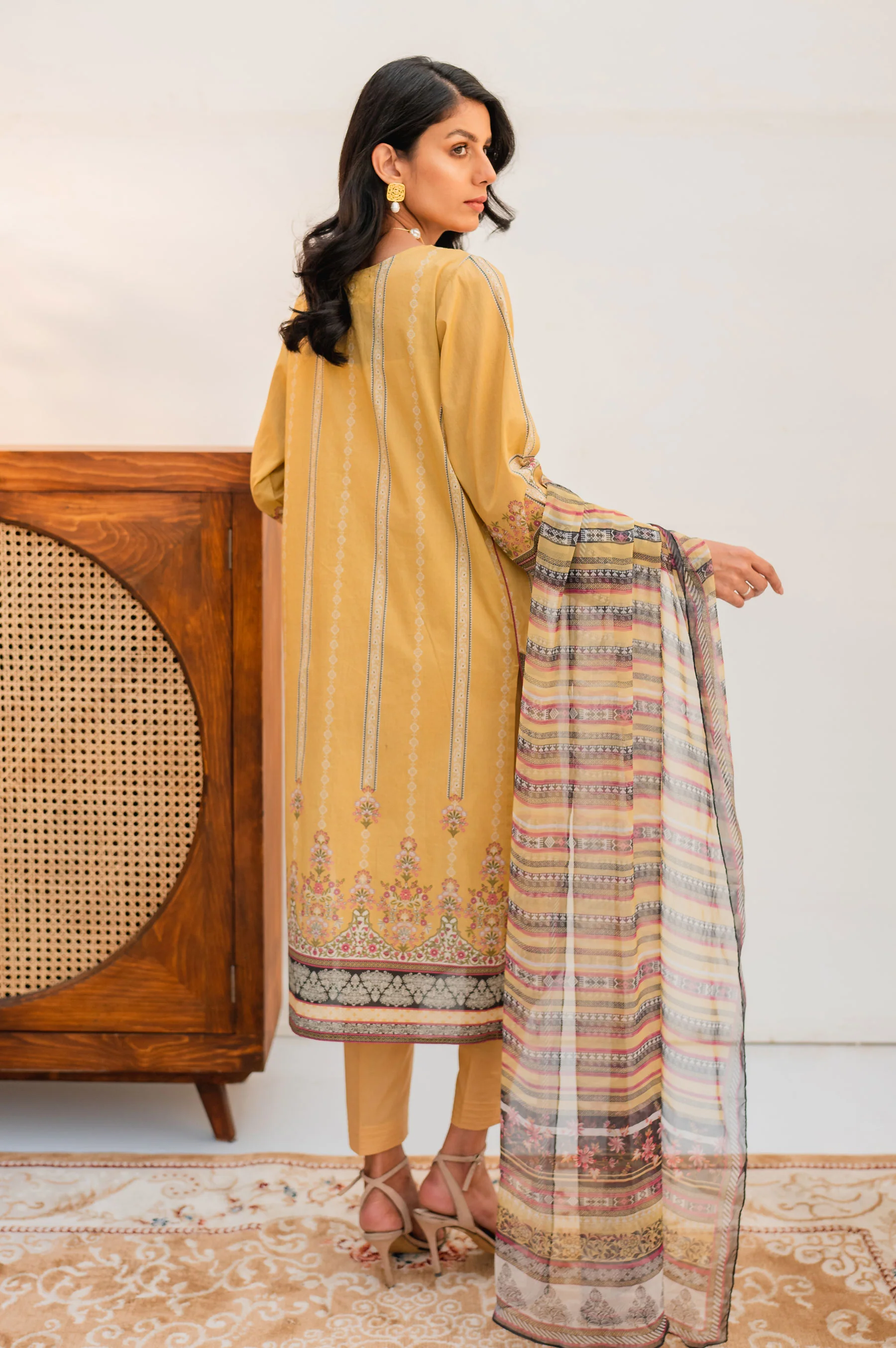 Stitched 3 Piece Embroidered Lawn with Chiffon Suit - Image 4