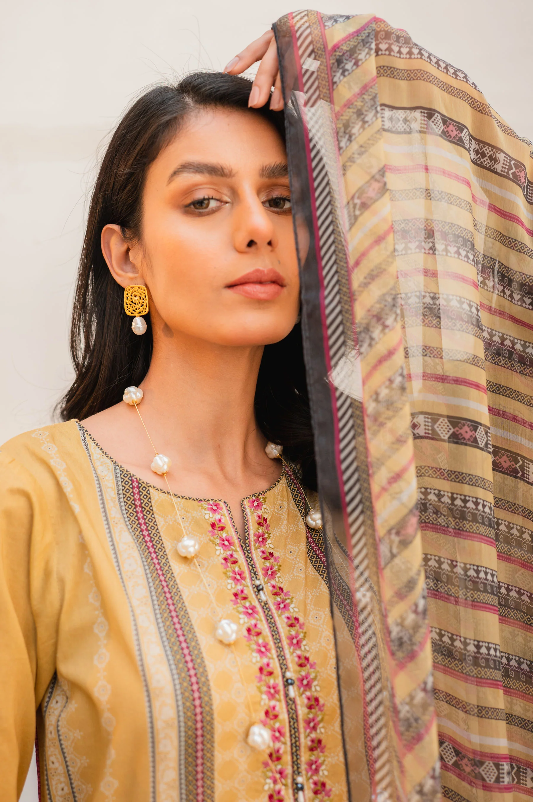 Stitched 3 Piece Embroidered Lawn with Chiffon Suit - Image 5