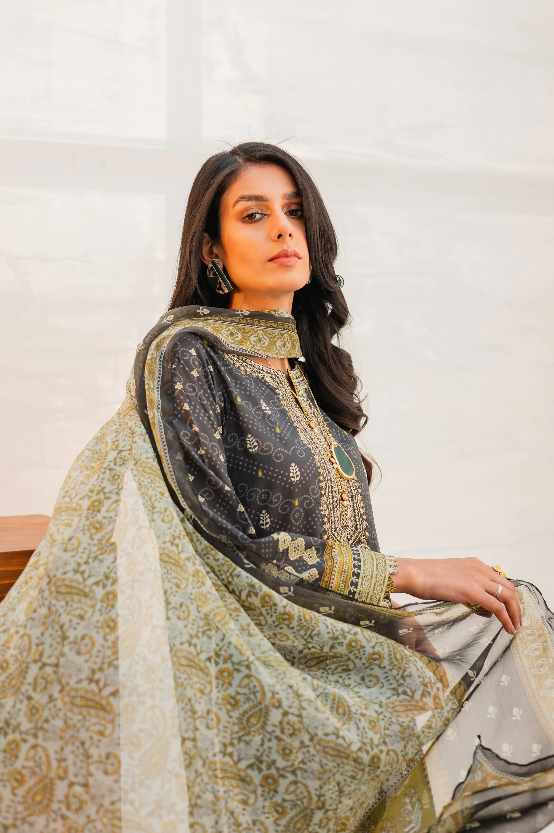 Stitched 3 Piece Embroidered Lawn with Chiffon Suit - Image 4