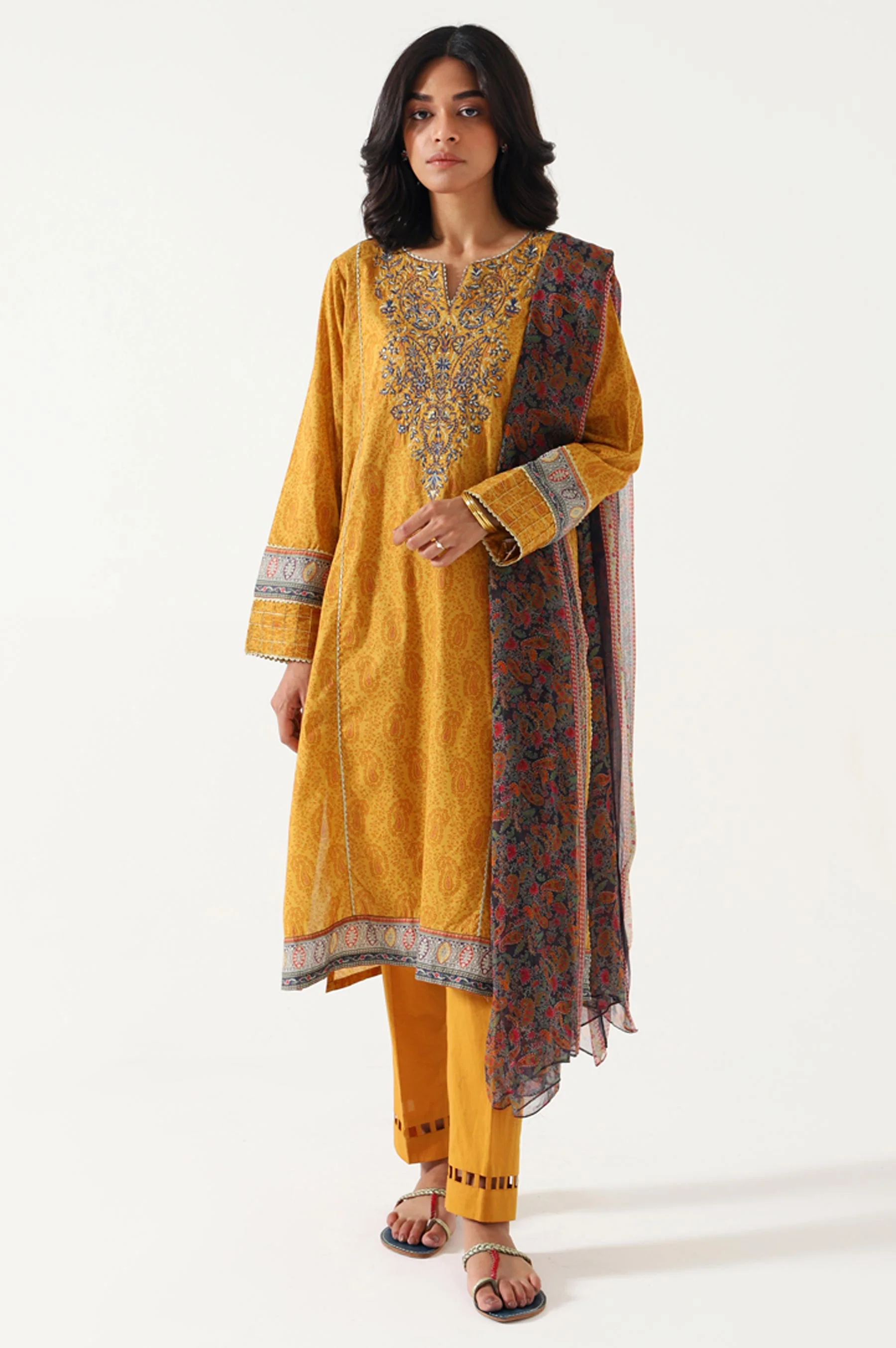 Stitched 3 Piece Embroidered Lawn with Chiffon Suit