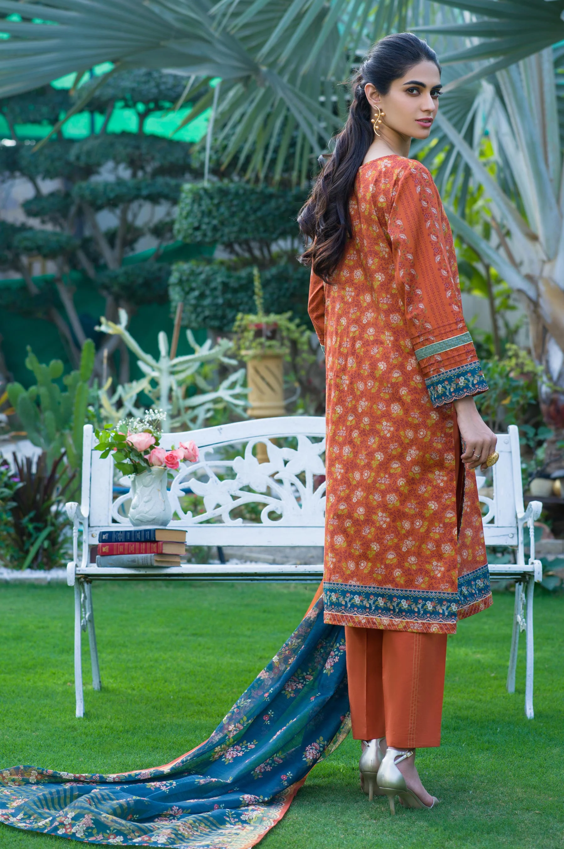 Stitched 3 Piece Embroidered Lawn with Slub Organza Suit - Image 3
