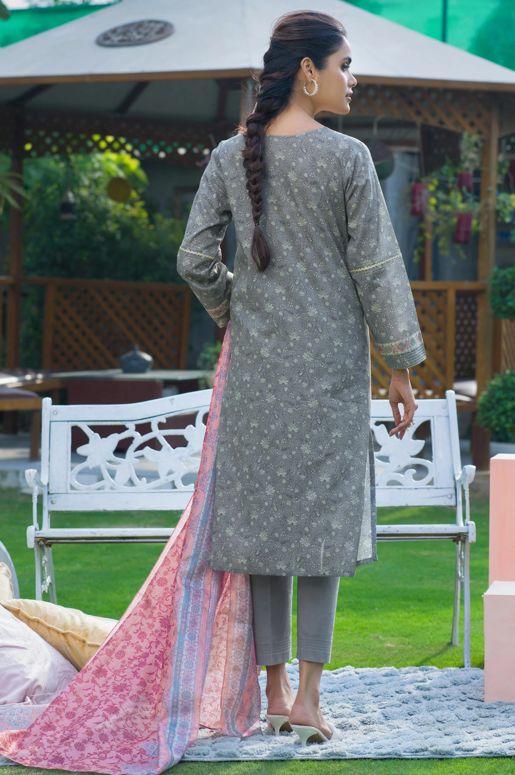 Stitched 3 Piece Embroidered Lawn with Kotta Cotton Suit - Image 4