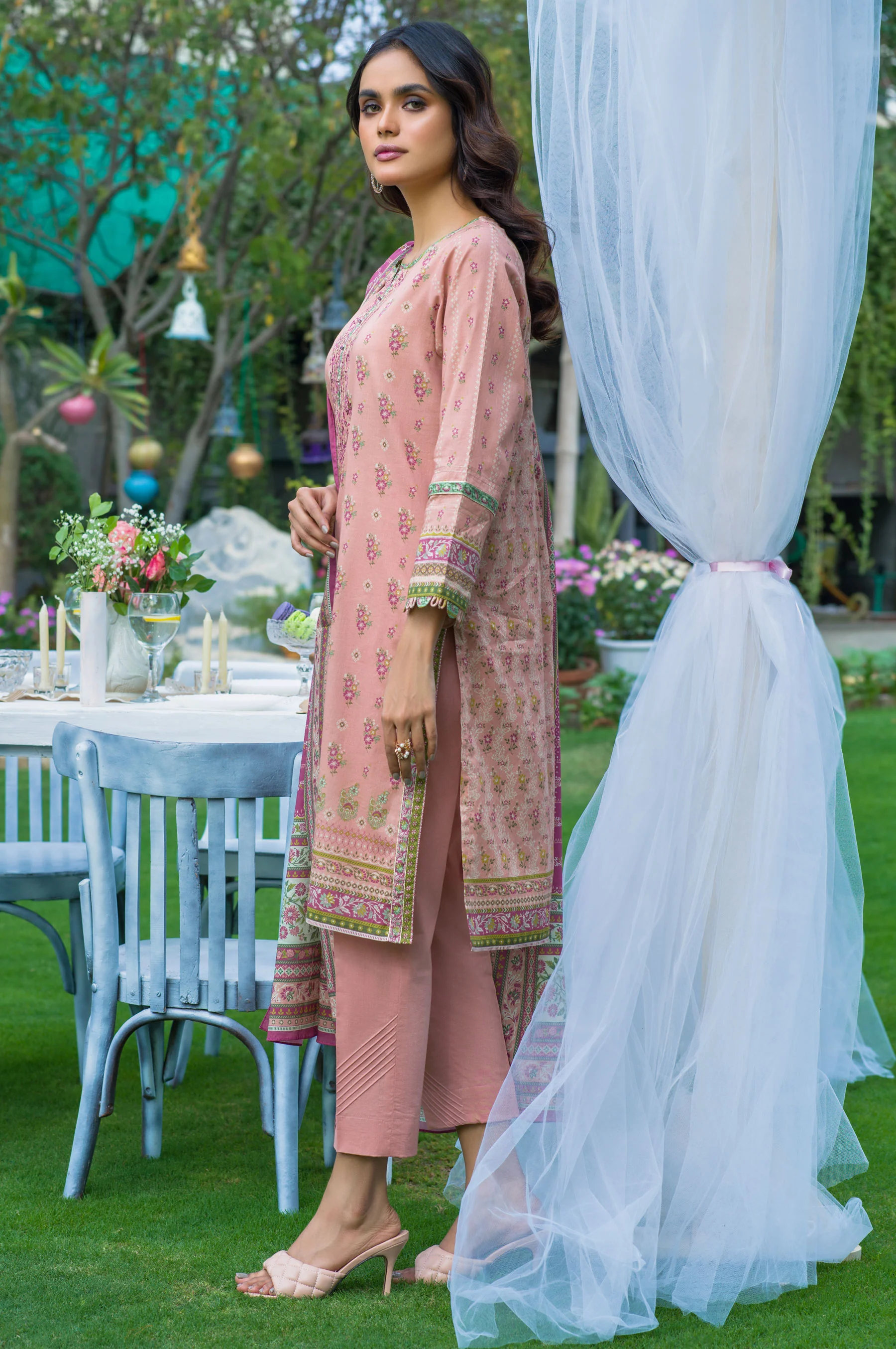 Stitched 3 Piece Embroidered Slub Lawn with Voile Slub Suit - Image 2
