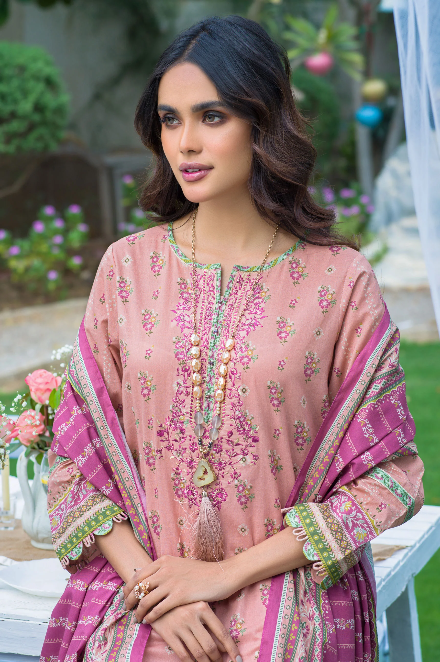 Stitched 3 Piece Embroidered Slub Lawn with Voile Slub Suit - Image 6