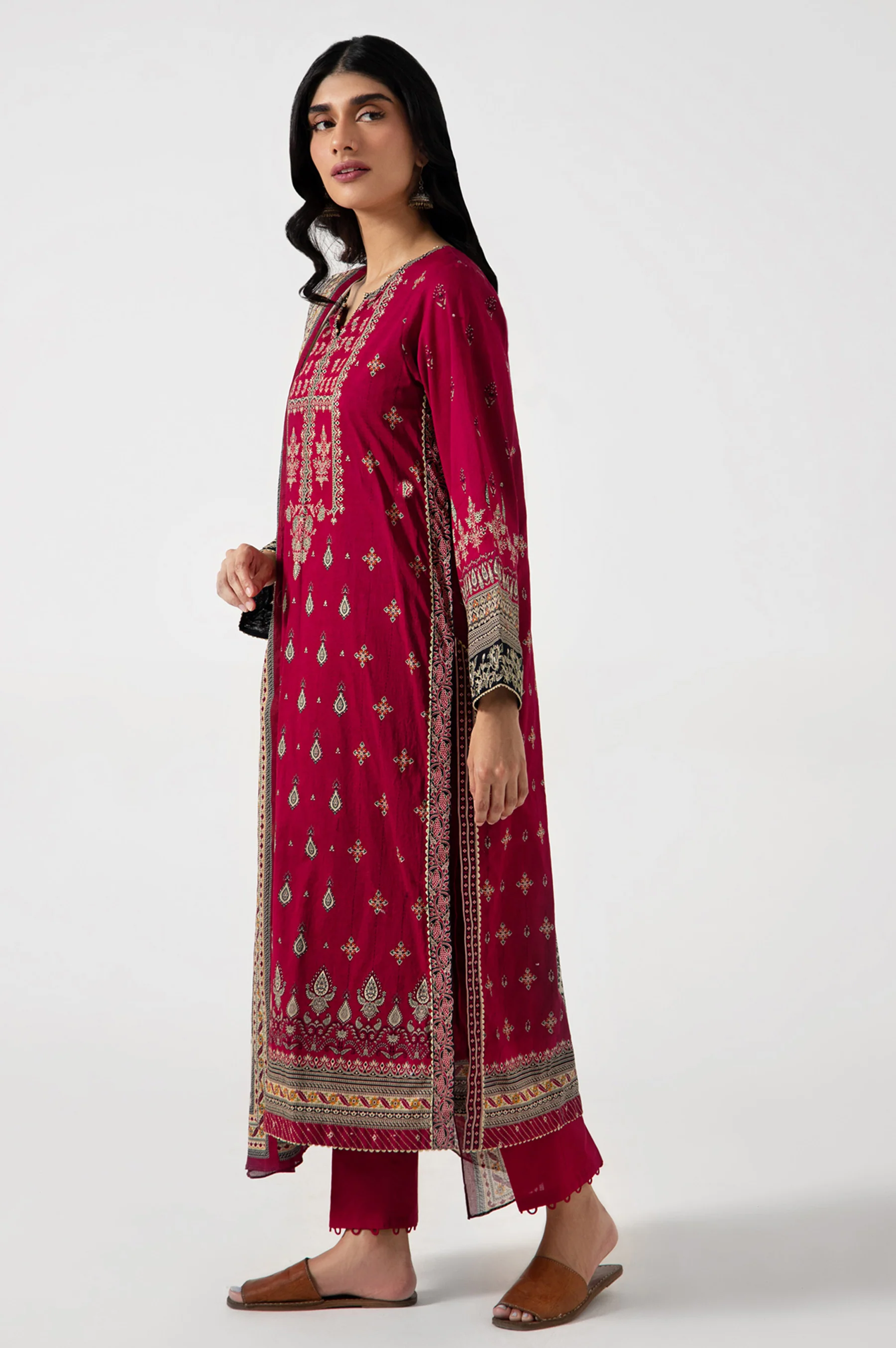 Stitched 3 Piece Embroidered Lawn Suit - Image 5