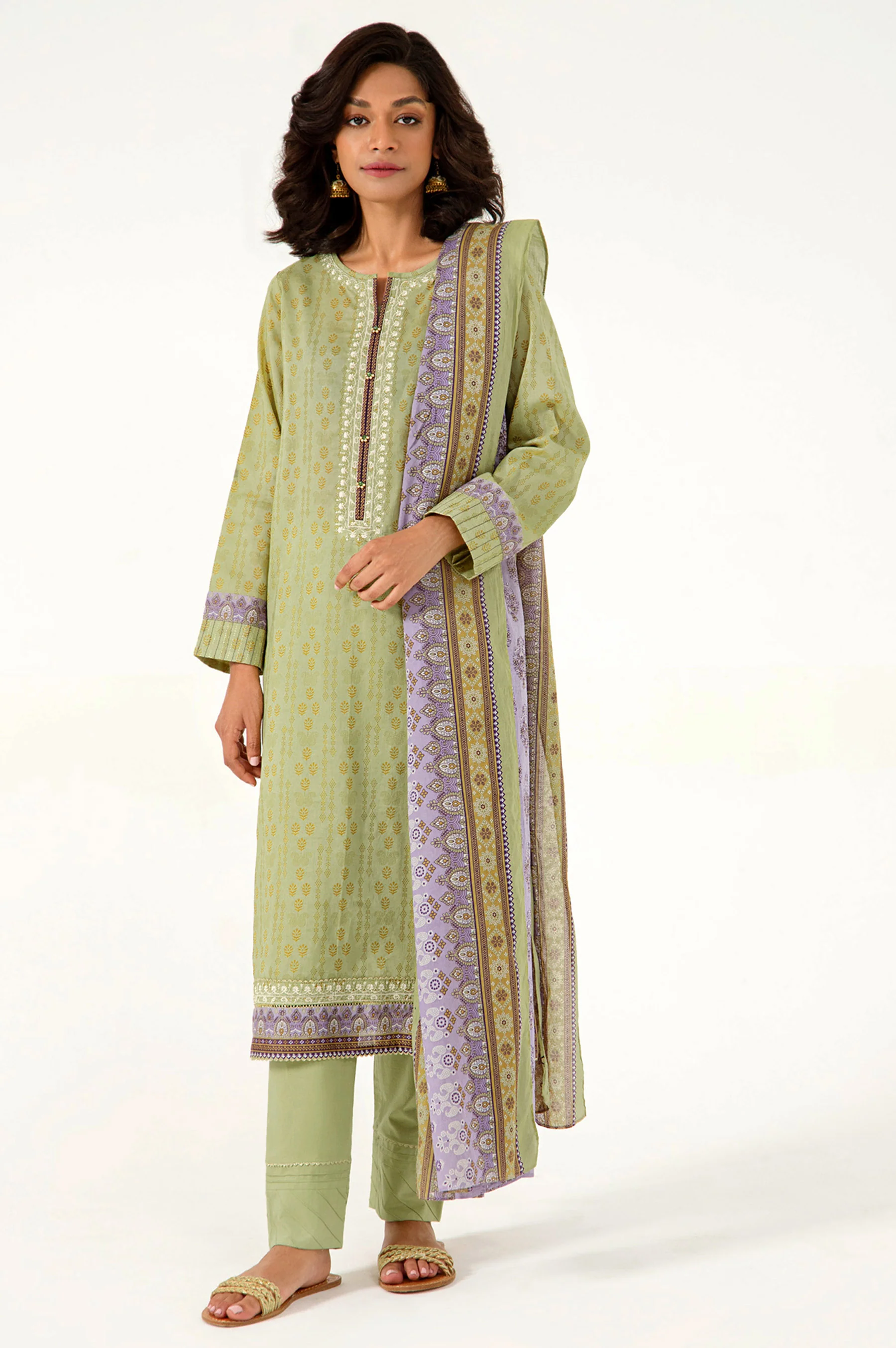 Stitched 3 Piece Embroidered Lawn Suit - Image 5