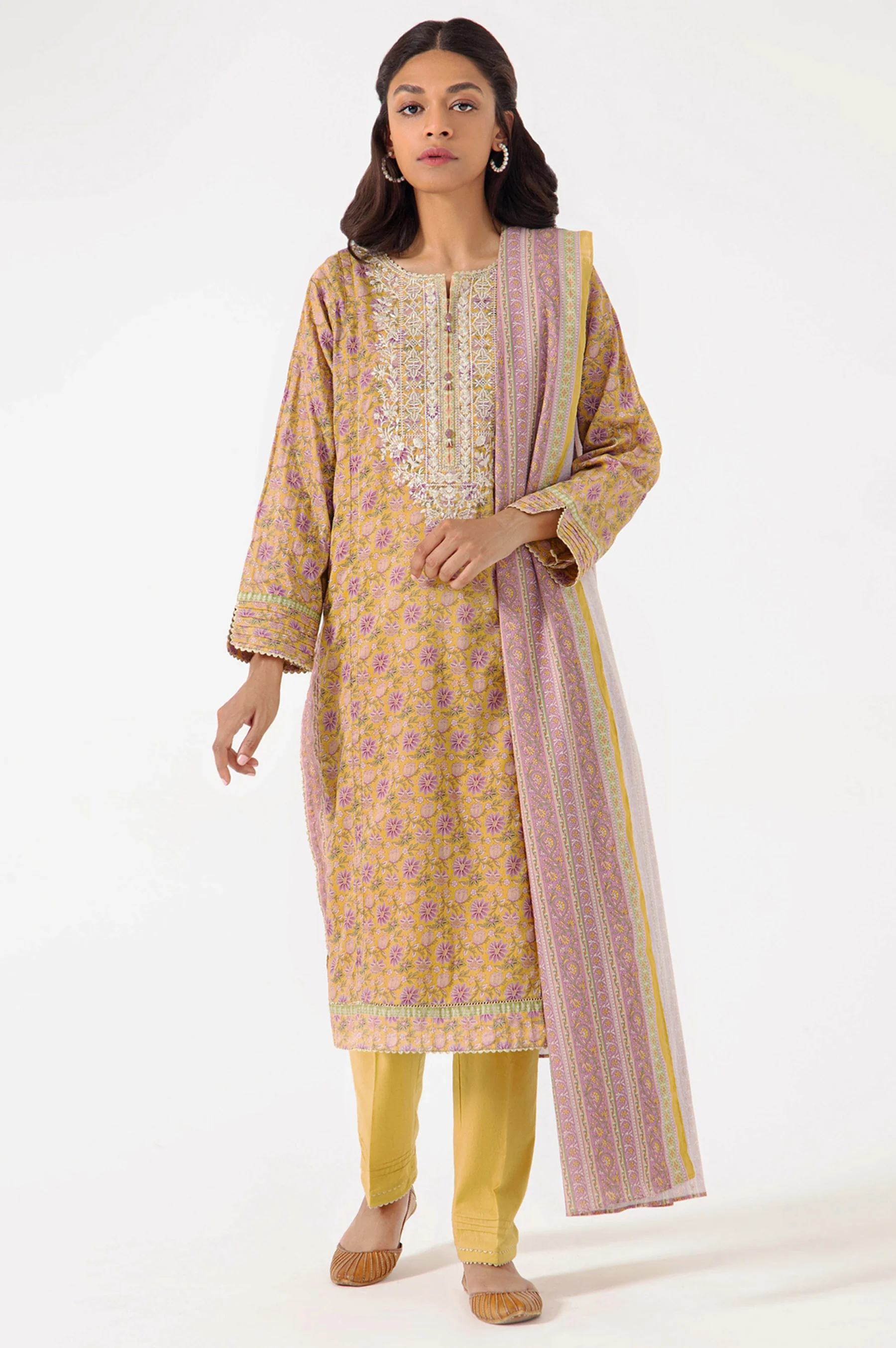 Stitched 3 Piece Embroidered Lawn Suit - Image 5