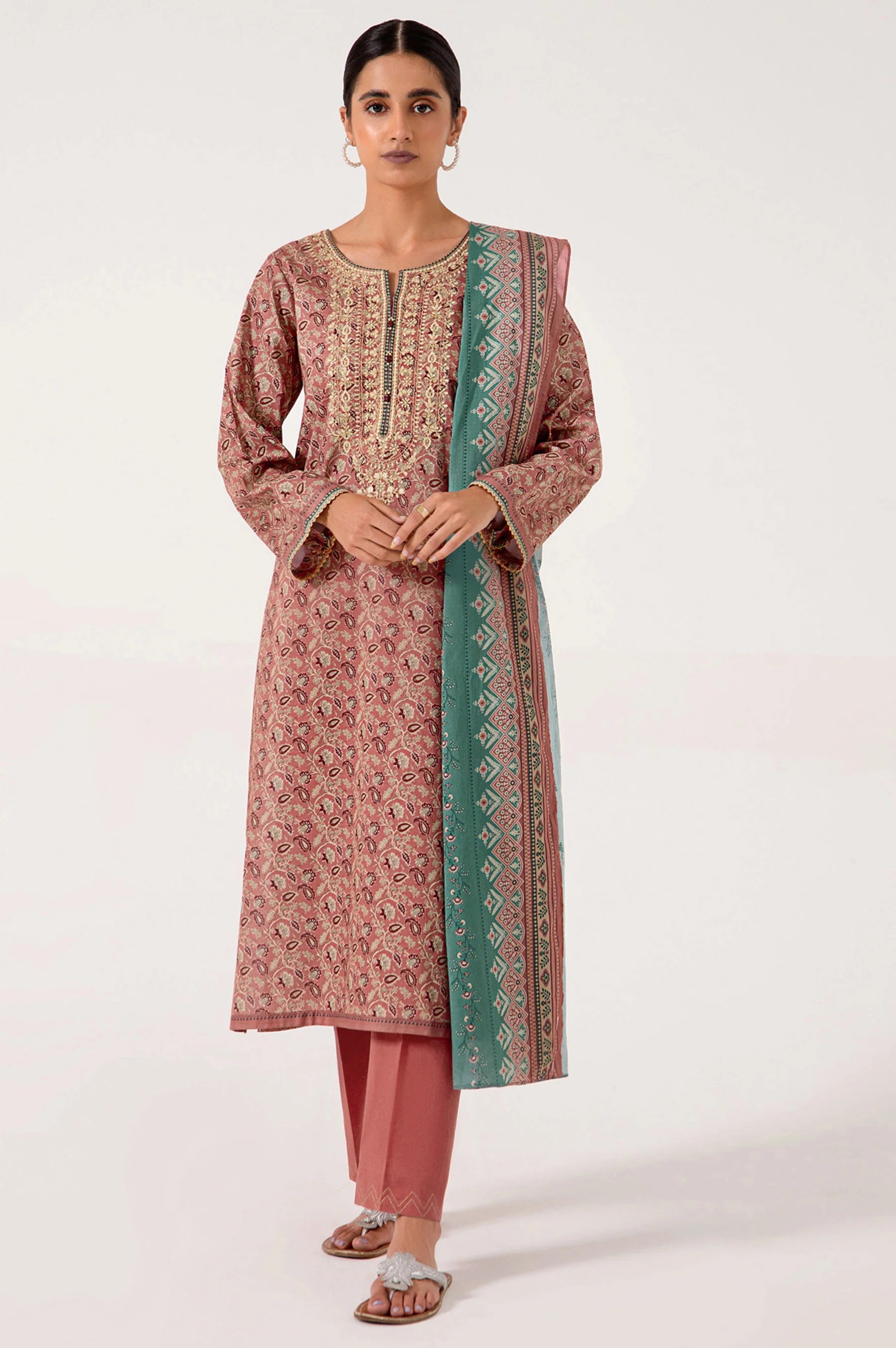 Stitched 3 Piece Embroidered Lawn Suit - Image 2