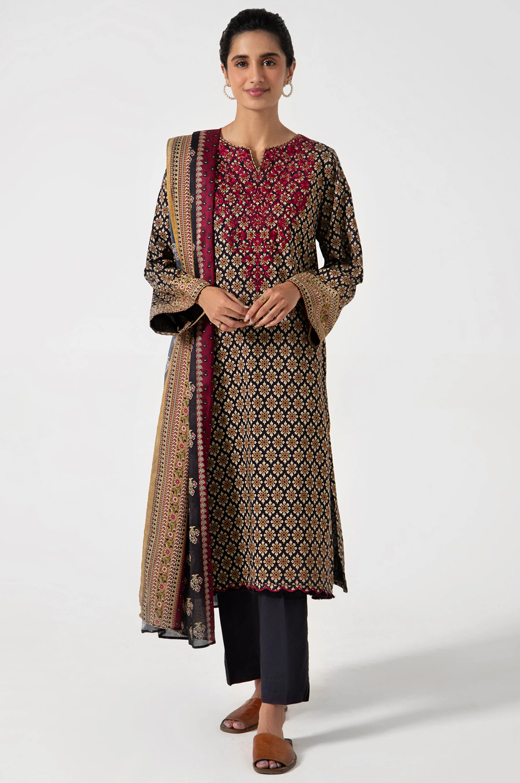 Stitched 3 Piece Embroidered Lawn Suit - Image 4