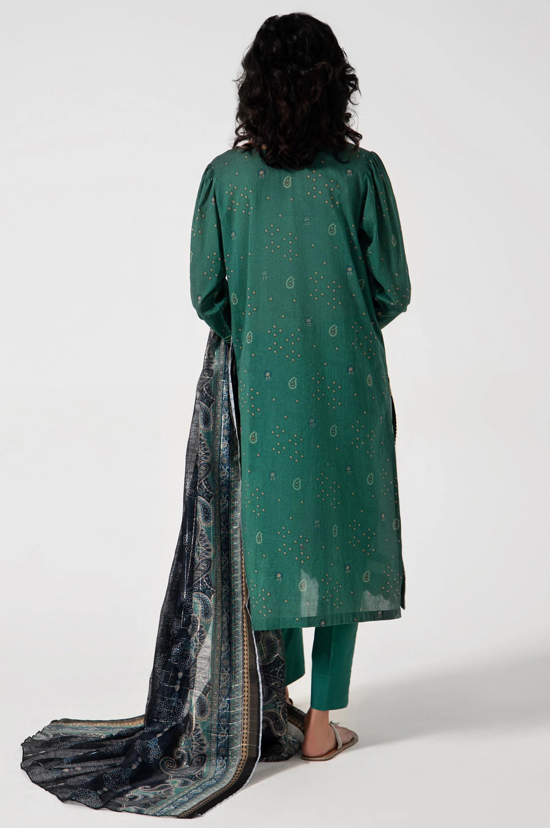 Stitched 3 Piece Embroidered Lawn with Checkered Lurex Suit - Image 2