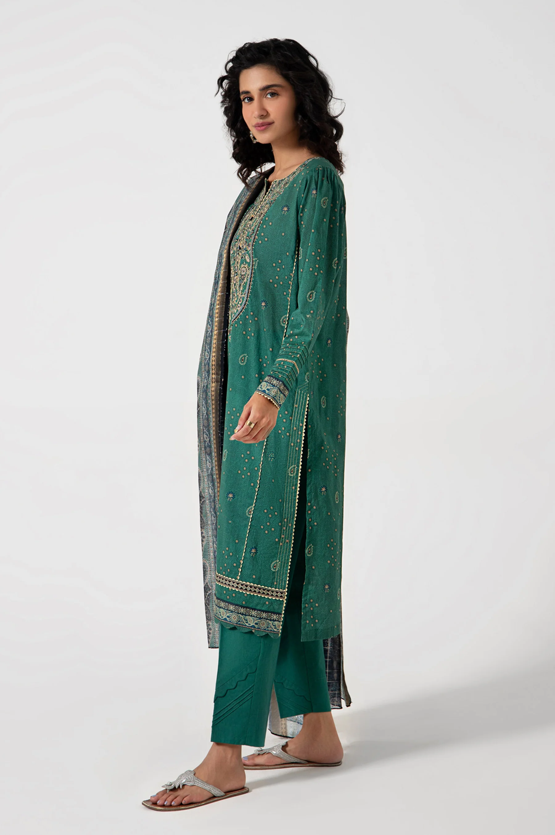 Stitched 3 Piece Embroidered Lawn with Checkered Lurex Suit - Image 4