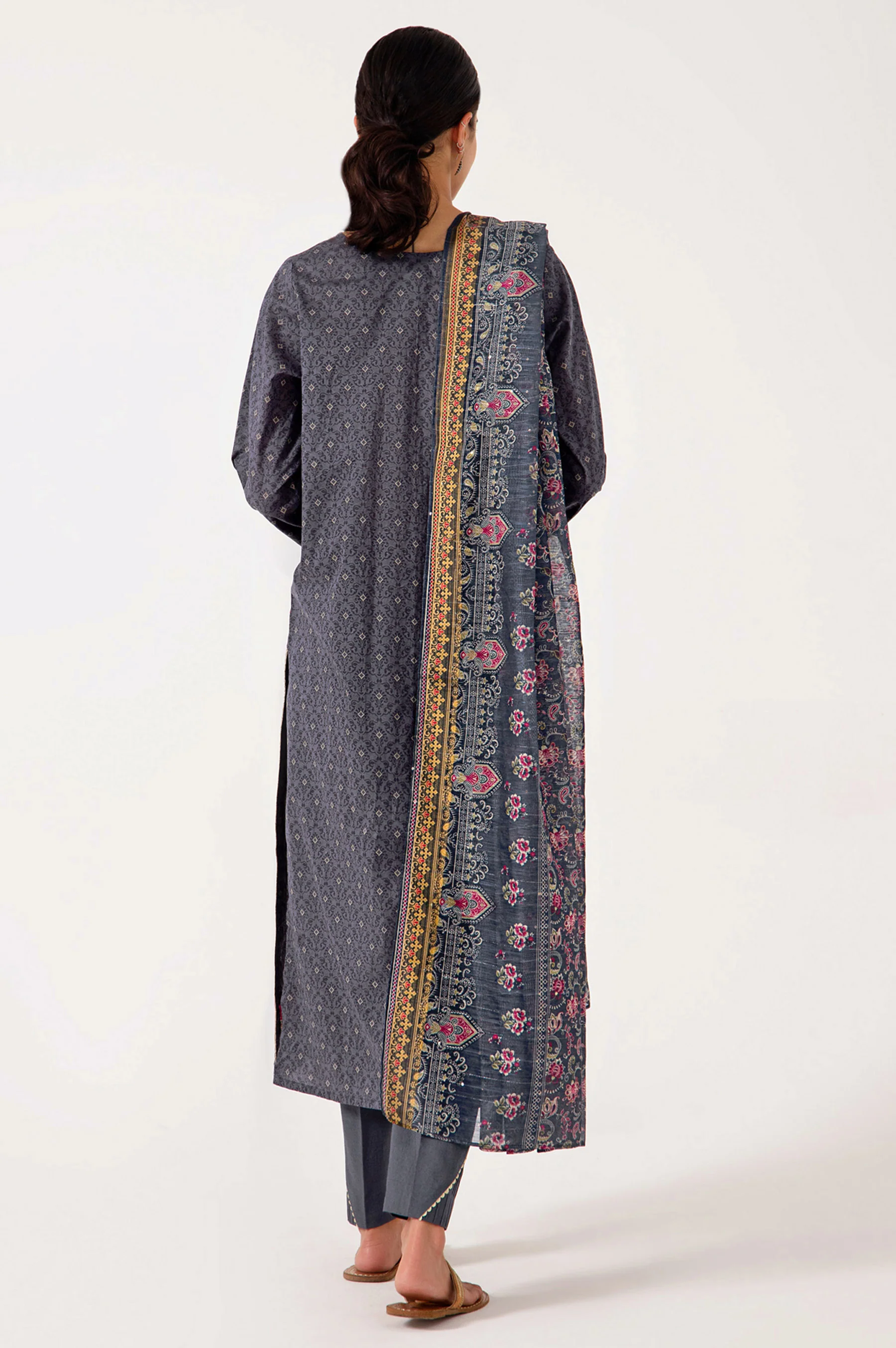 Stitched 3 Piece Embroidered Lawn with Sequins Zari Suit - Image 2