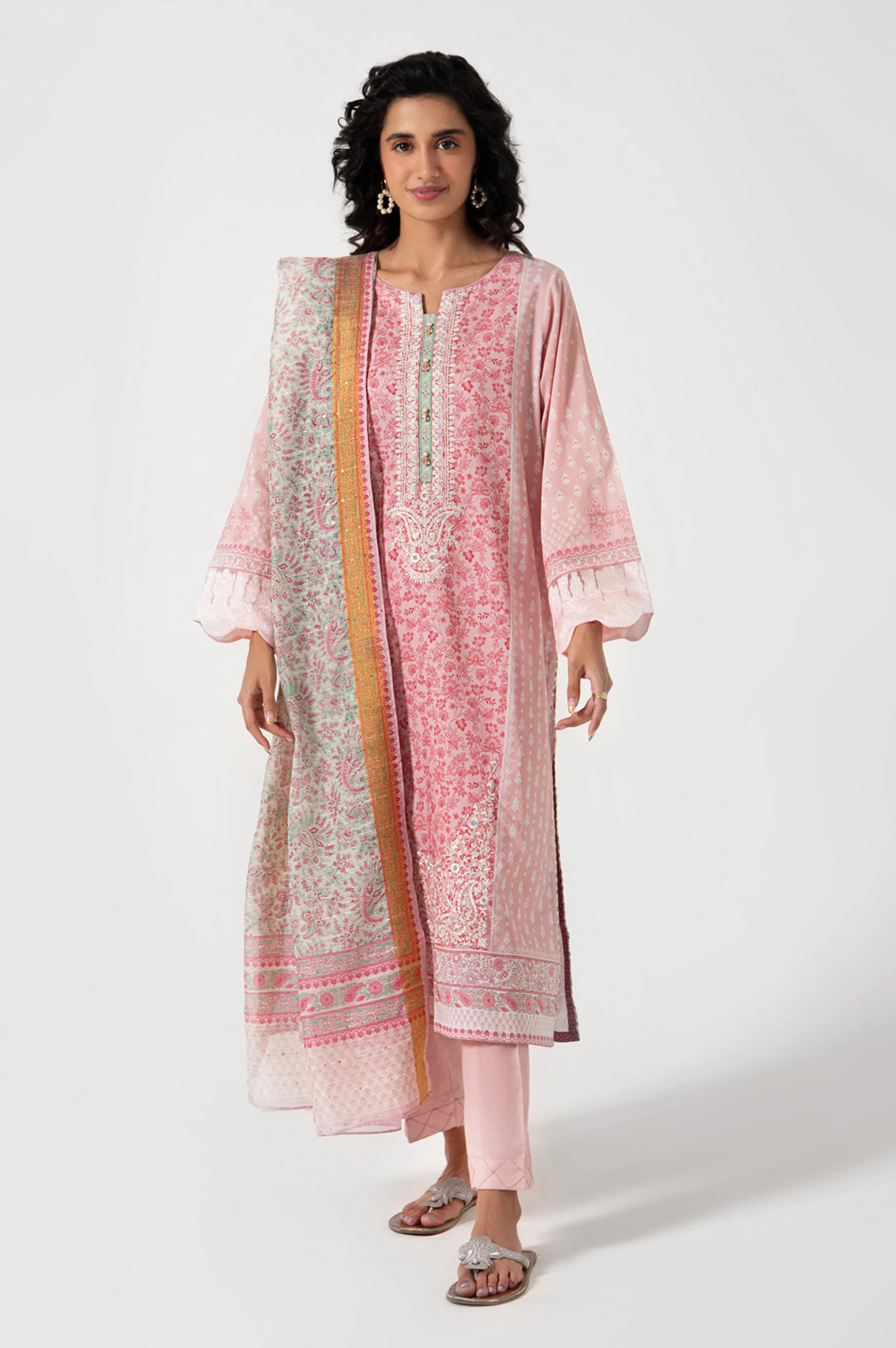 Stitched 3 Piece Embroidered Lawn with Sequins Zari Suit - Image 2