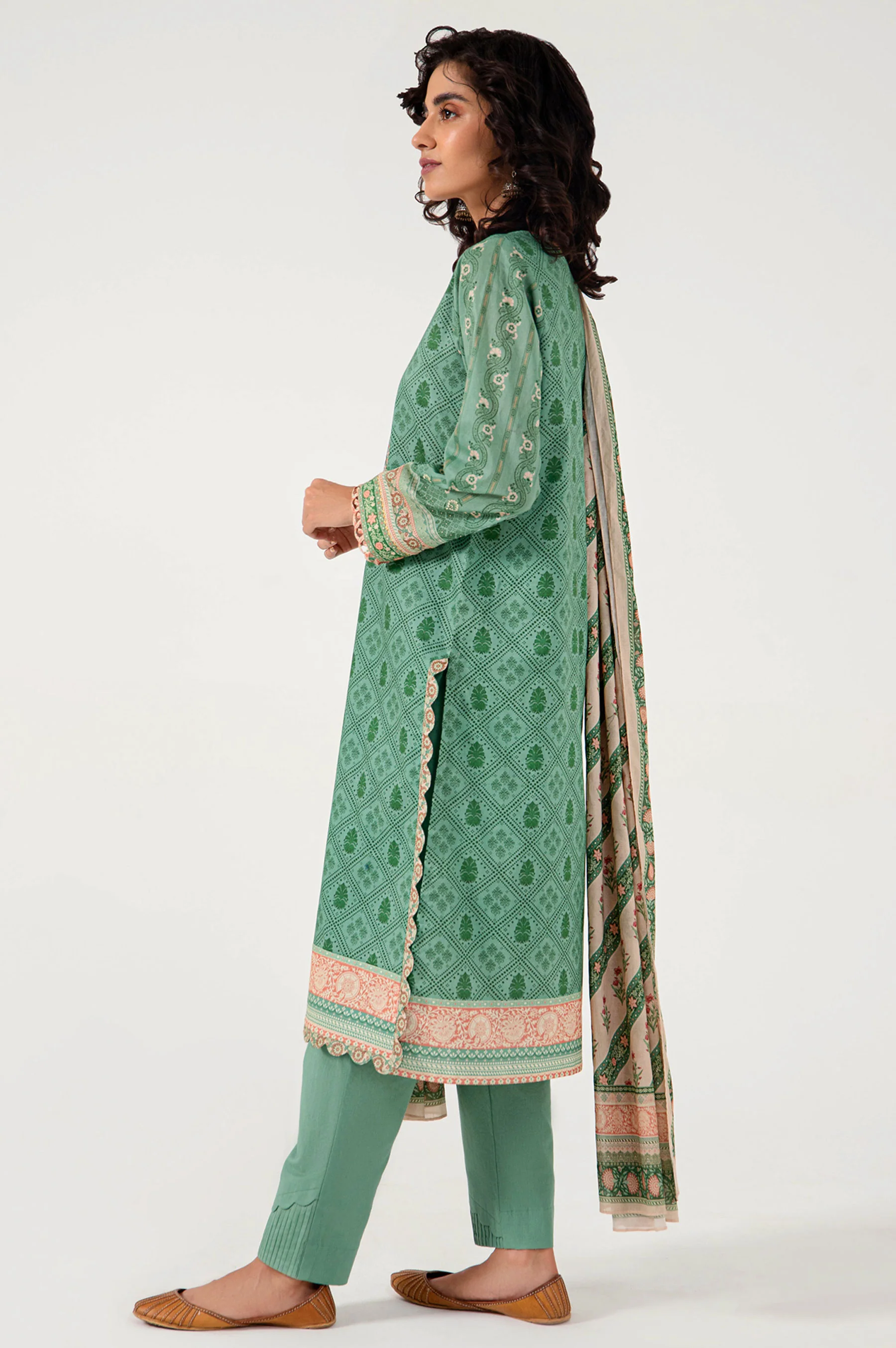 Stitched 3 Piece Embroidered Lawn with Cotton Net Suit - Image 3