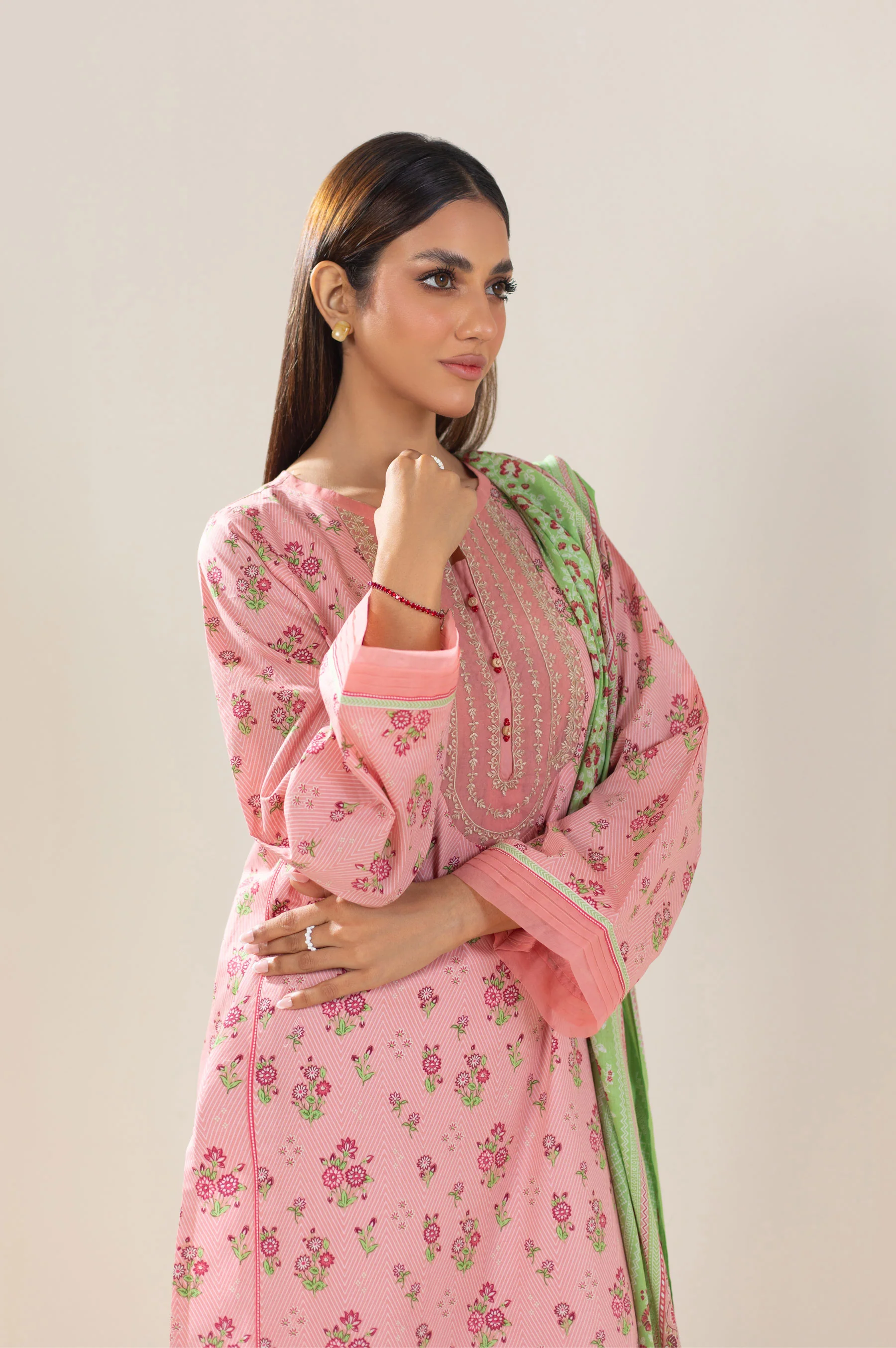 Stitched 3 Piece Embroidered Lawn Suit - Image 3