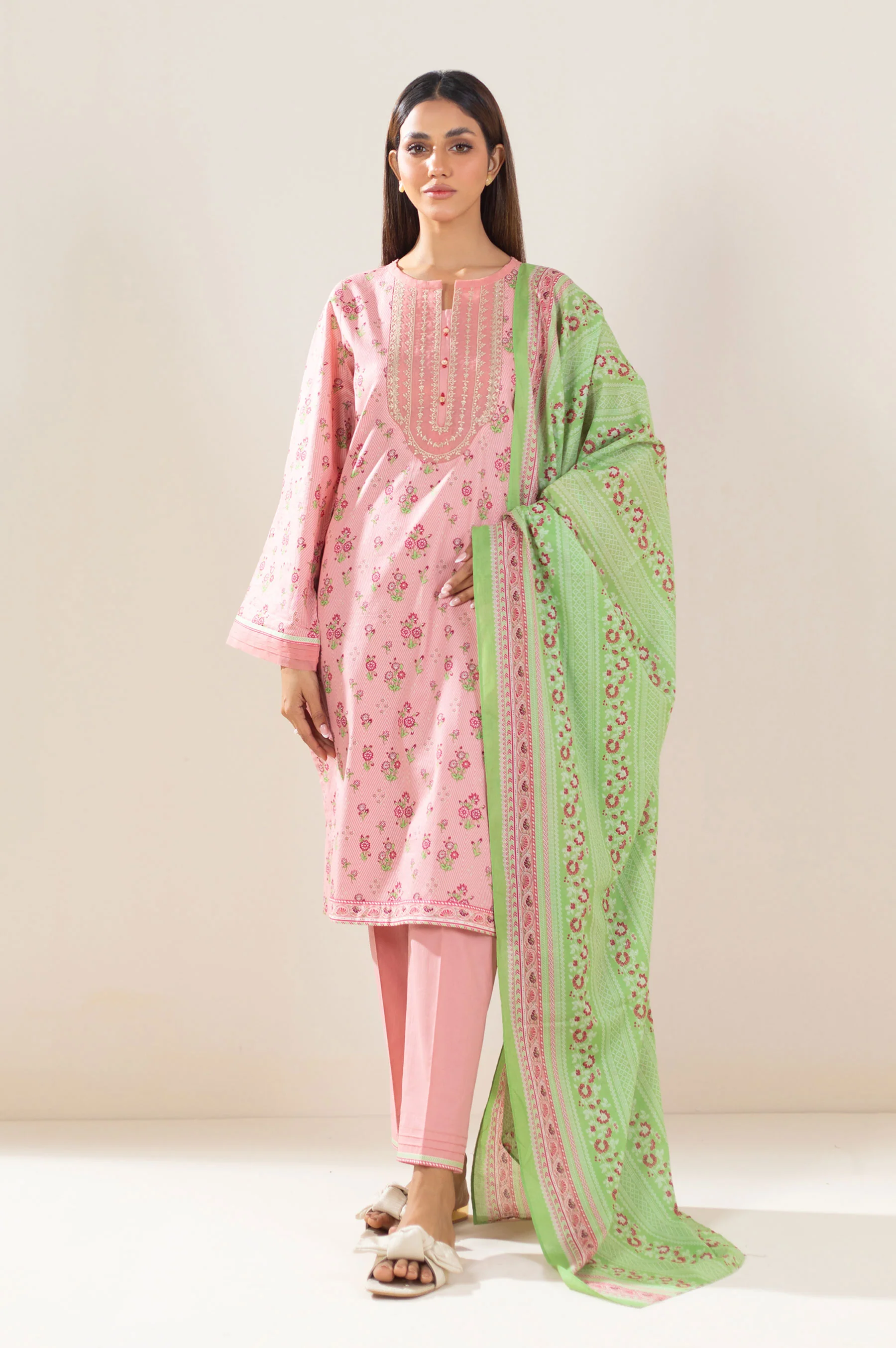 Stitched 3 Piece Embroidered Lawn Suit - Image 4
