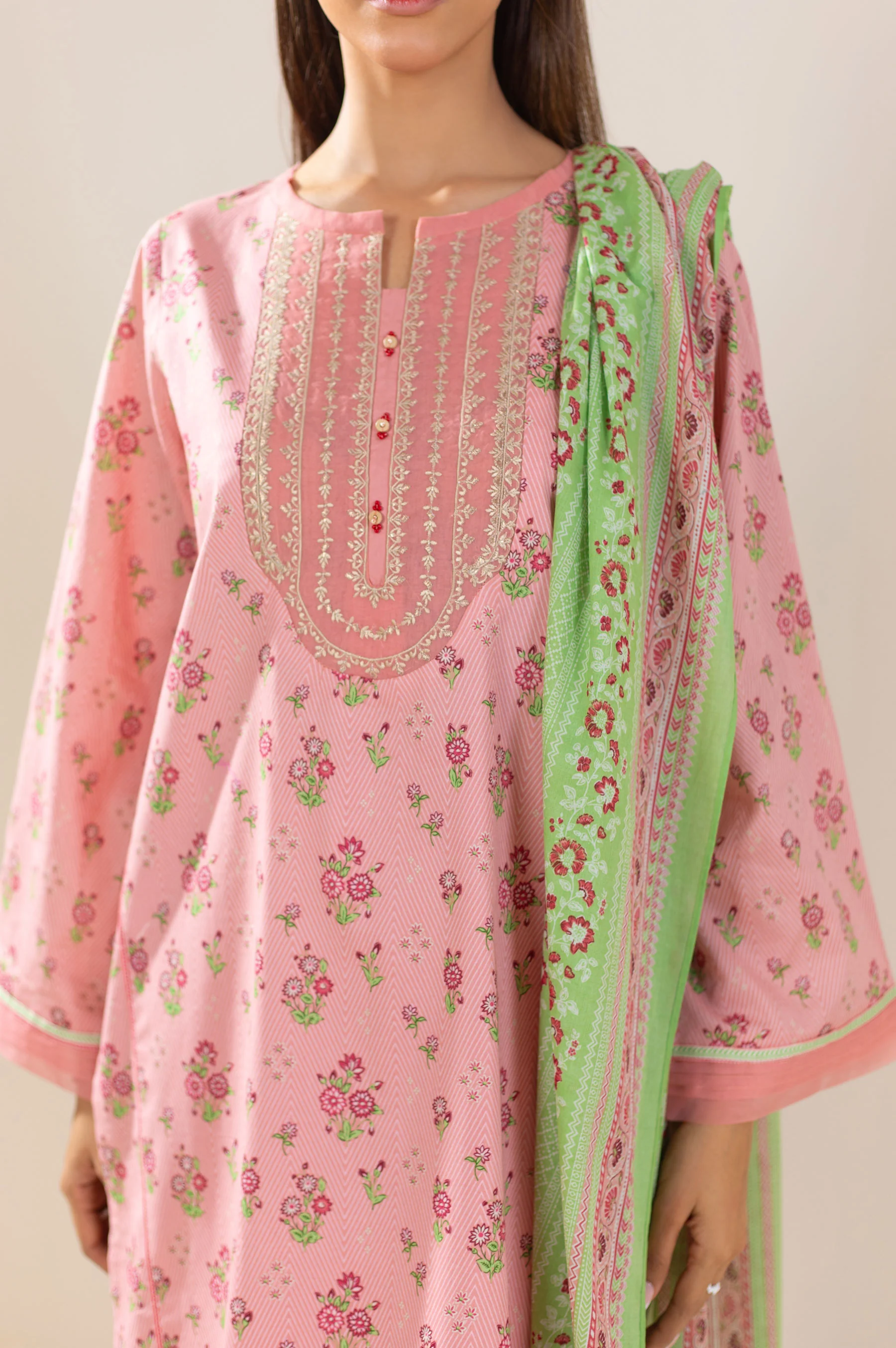 Stitched 3 Piece Embroidered Lawn Suit - Image 6