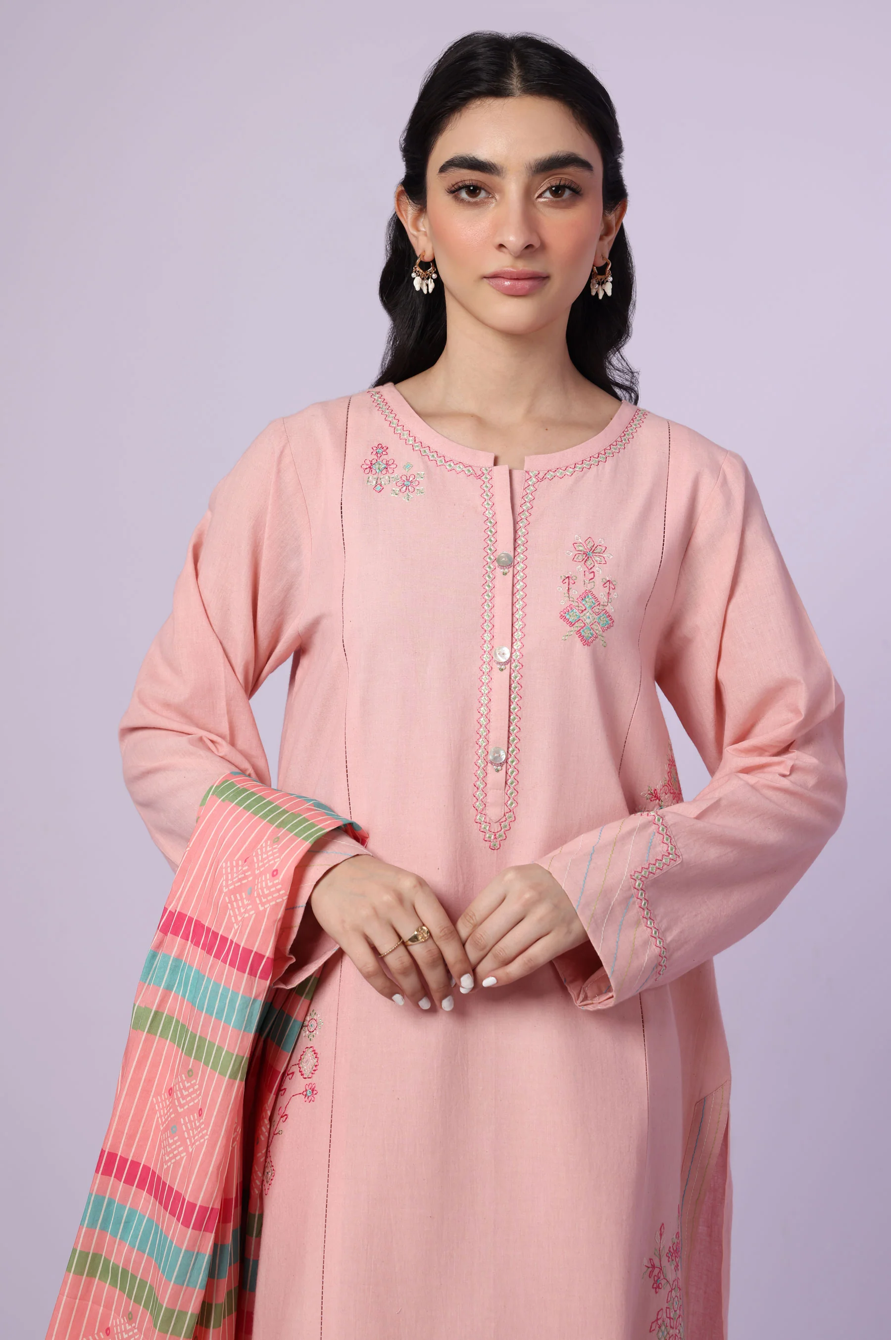 Stitched 3 Piece Embroidered Lawn Suit - Image 2