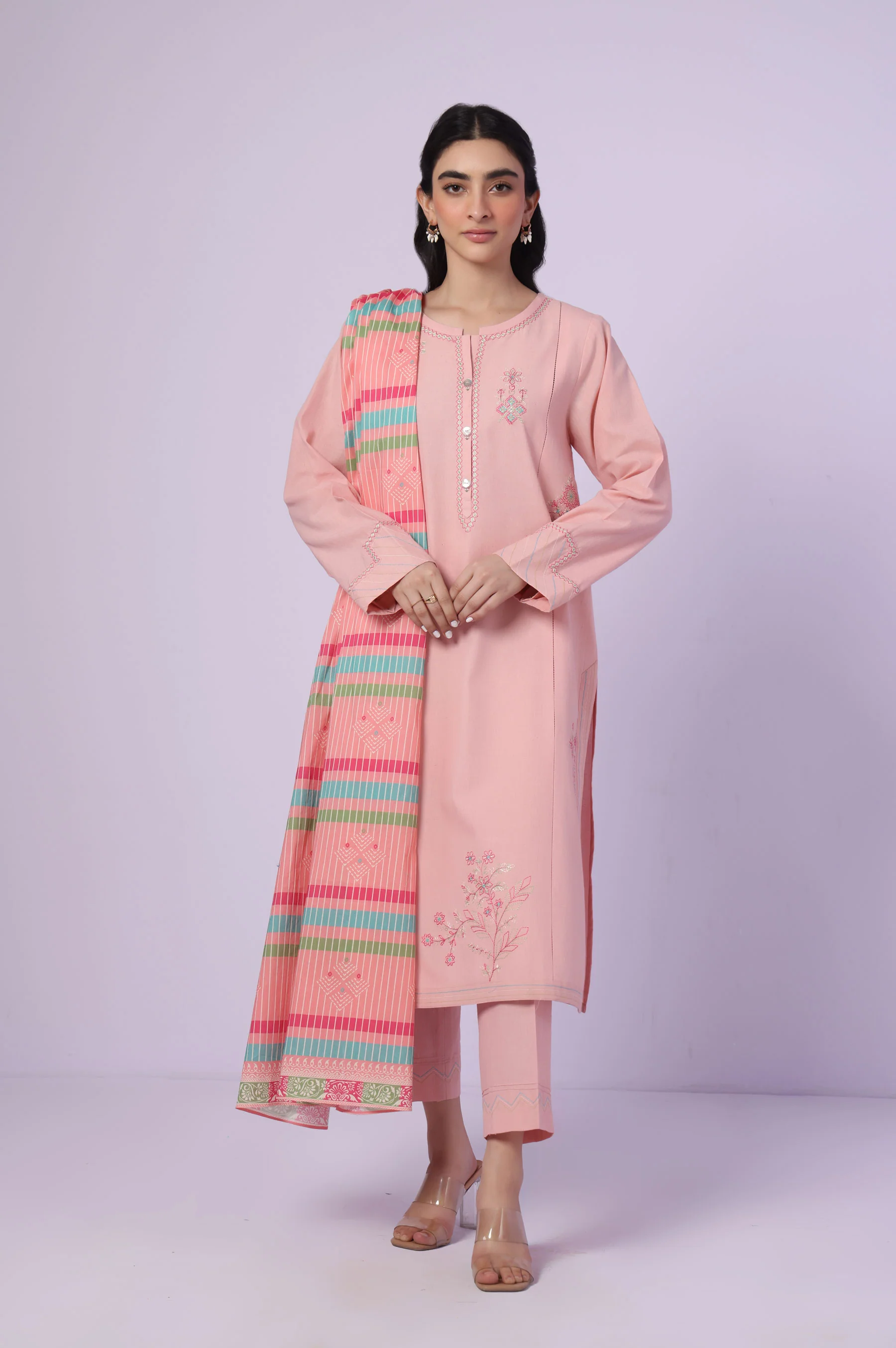 Stitched 3 Piece Embroidered Lawn Suit - Image 3