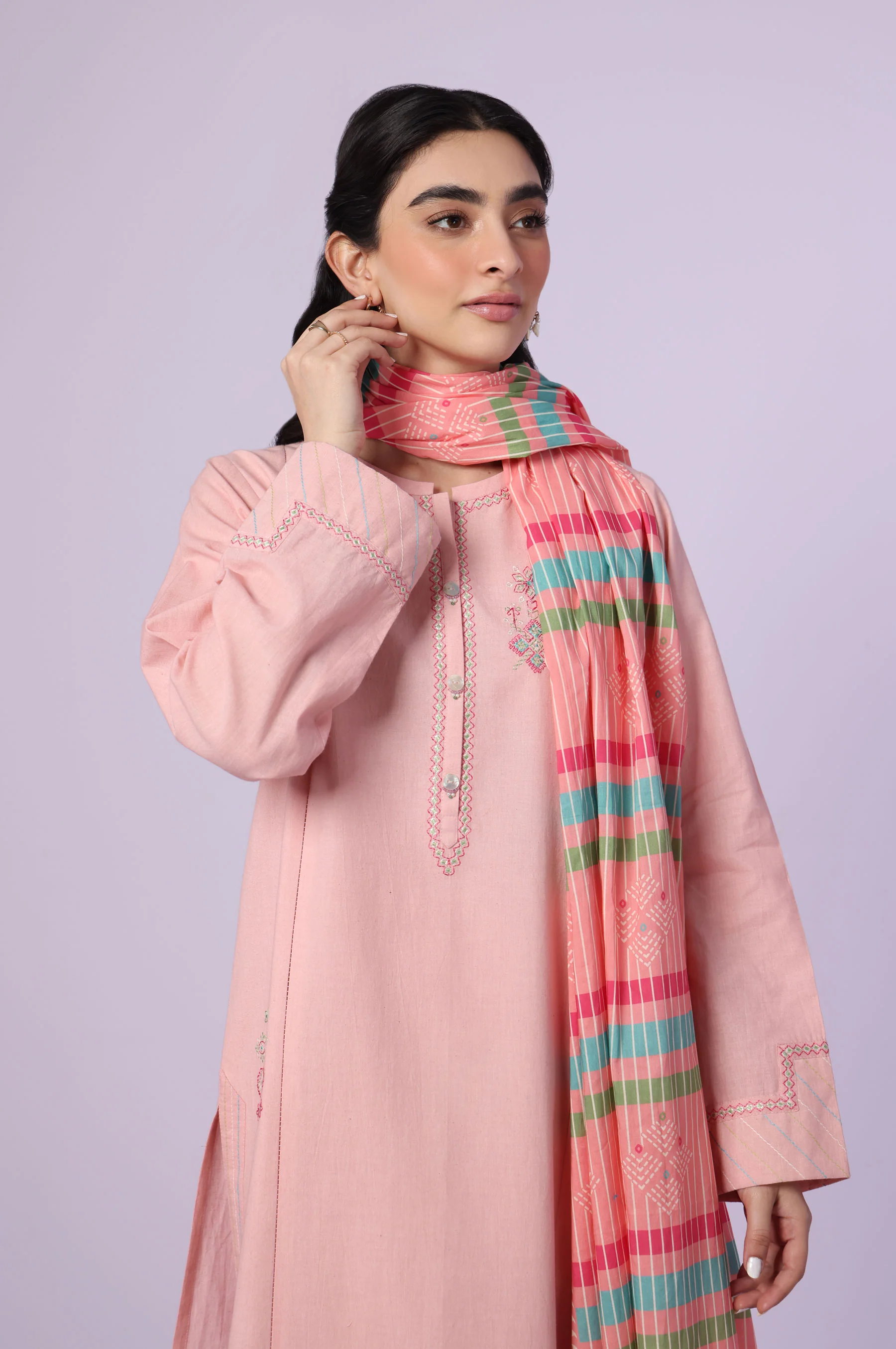 Stitched 3 Piece Embroidered Lawn Suit - Image 5