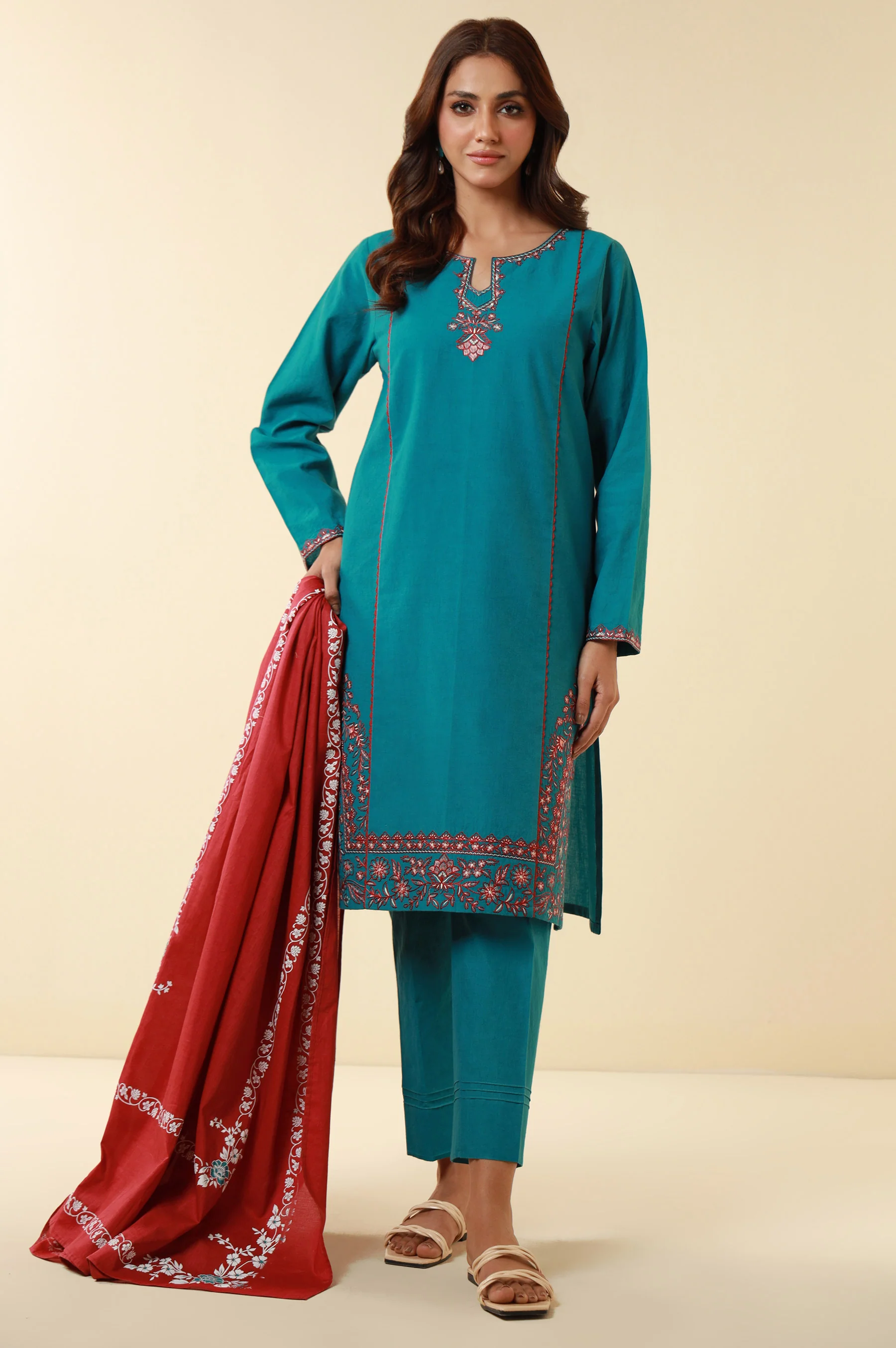 Stitched 3 Piece Embroidered Lawn Suit - Image 2