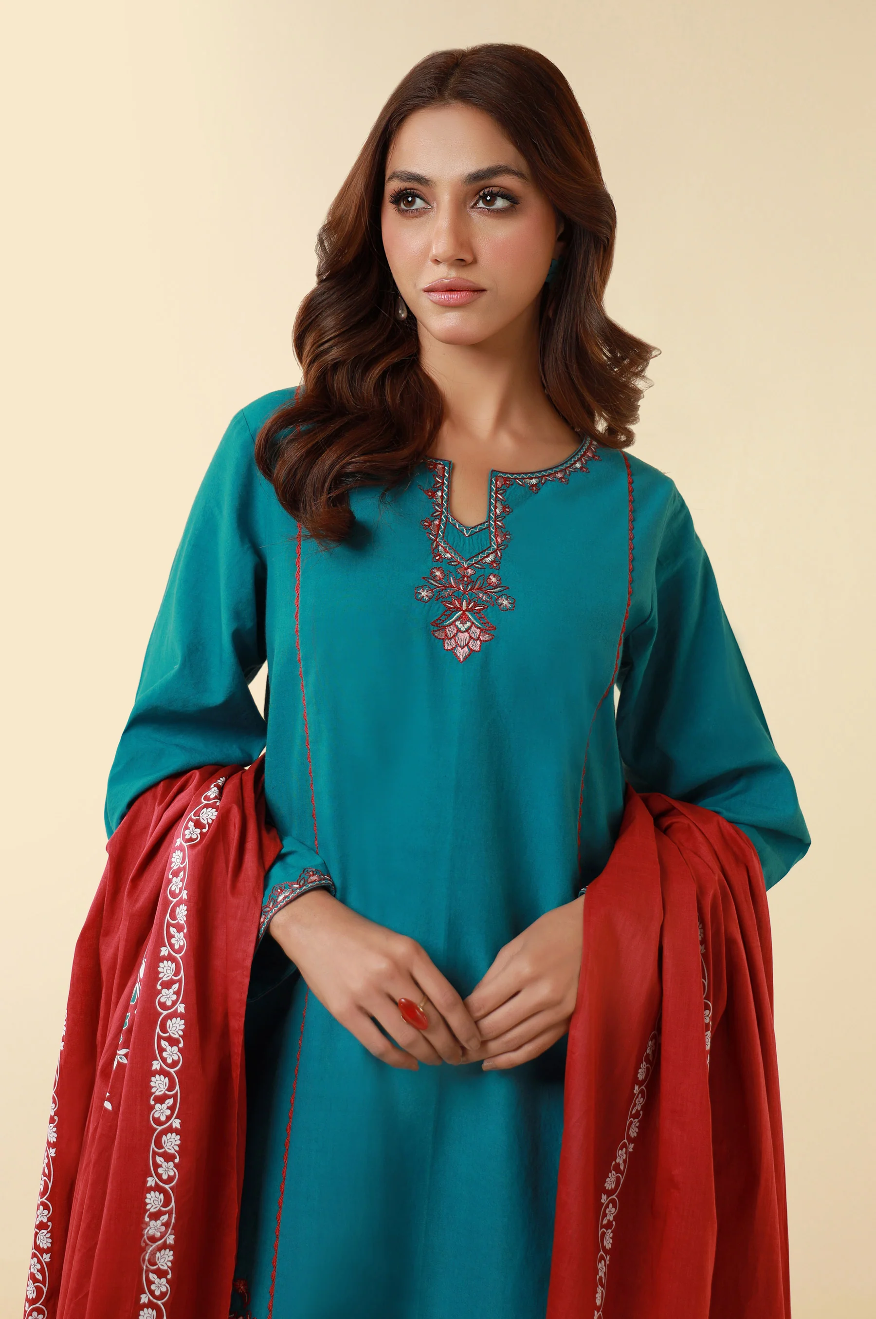 Stitched 3 Piece Embroidered Lawn Suit - Image 5