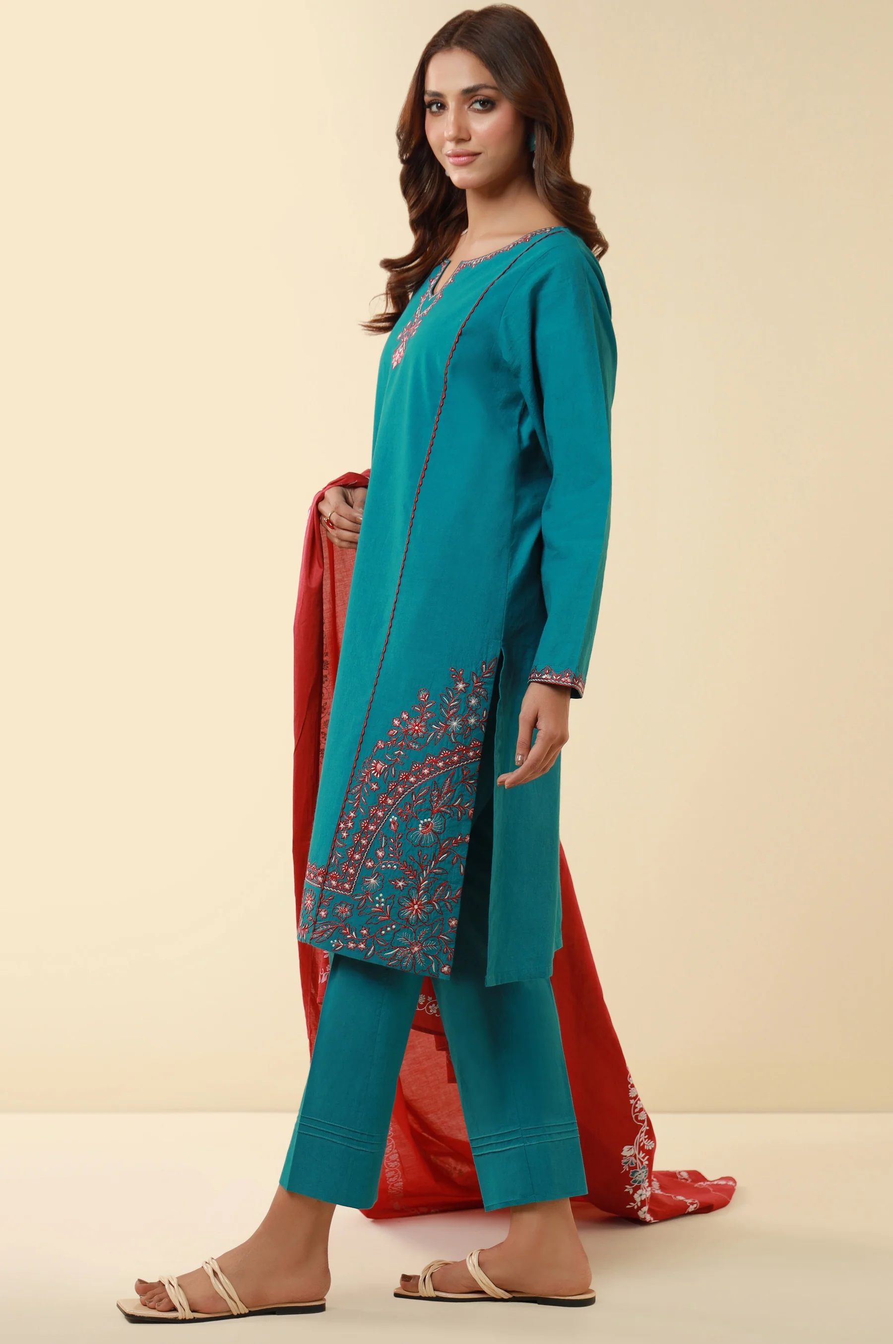 Stitched 3 Piece Embroidered Lawn Suit - Image 6