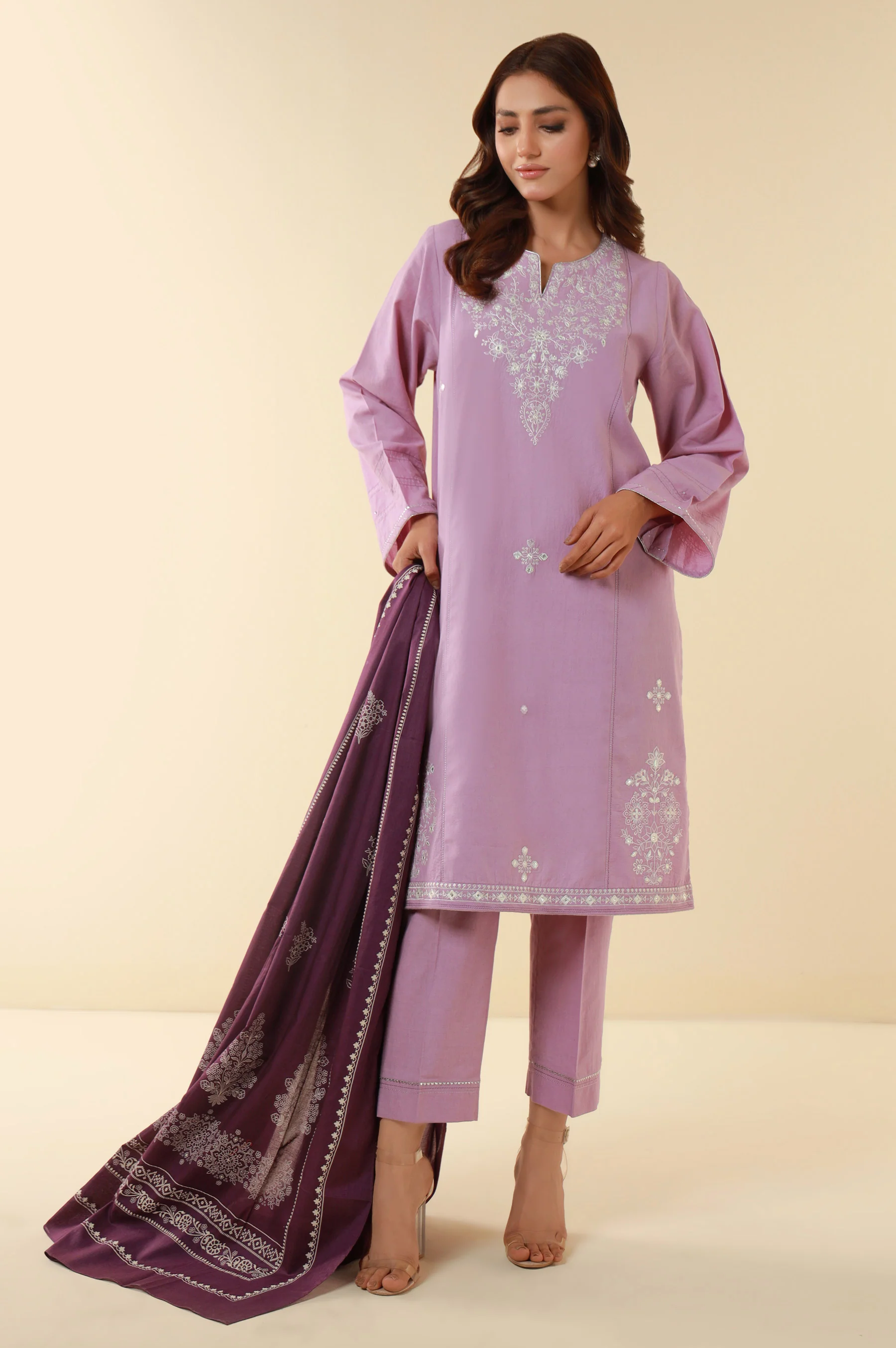 Stitched 3 Piece Embroidered Lawn Suit - Image 5