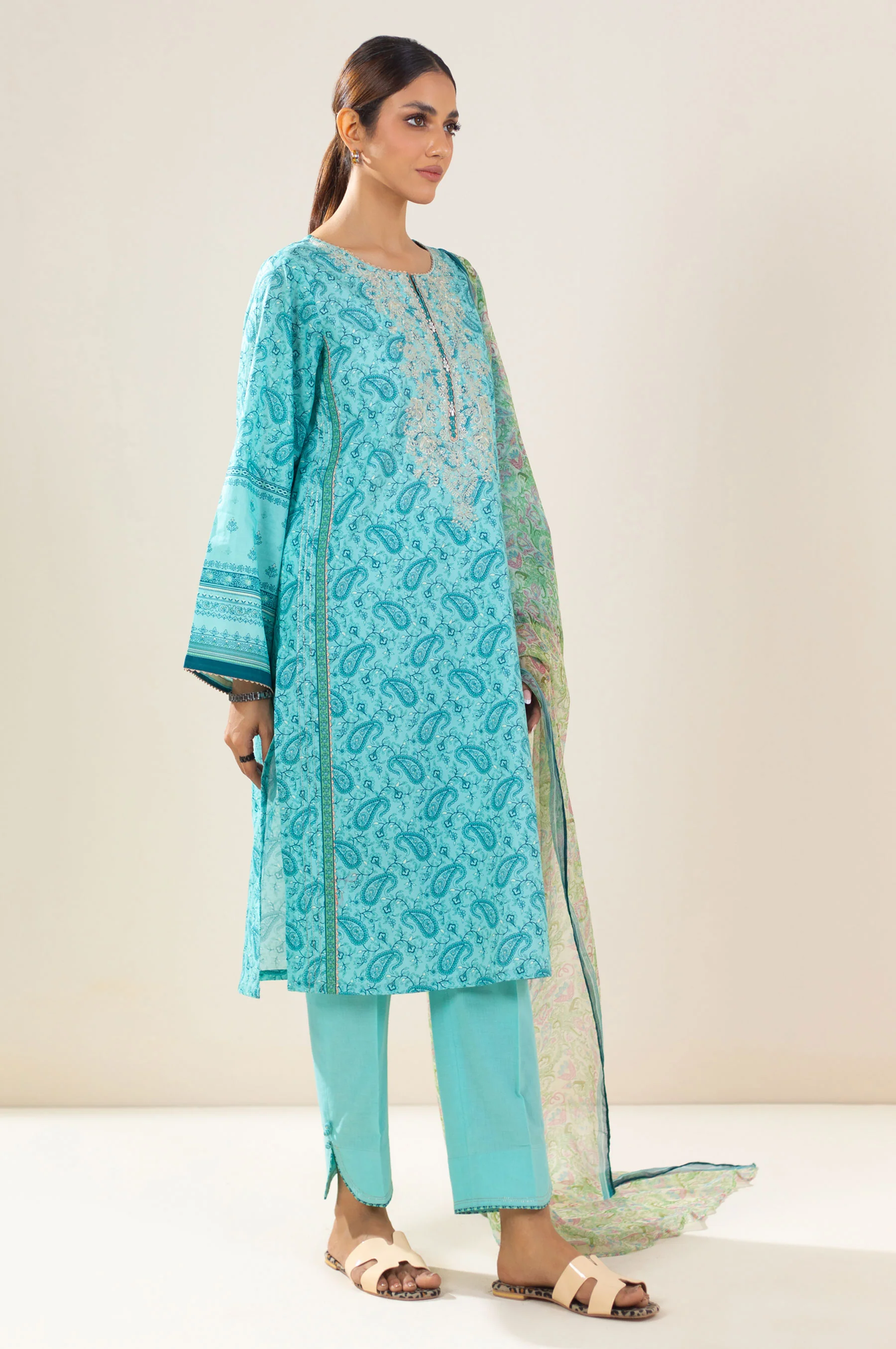 Stitched 3 Piece Embroidered Lawn Suit - Image 3